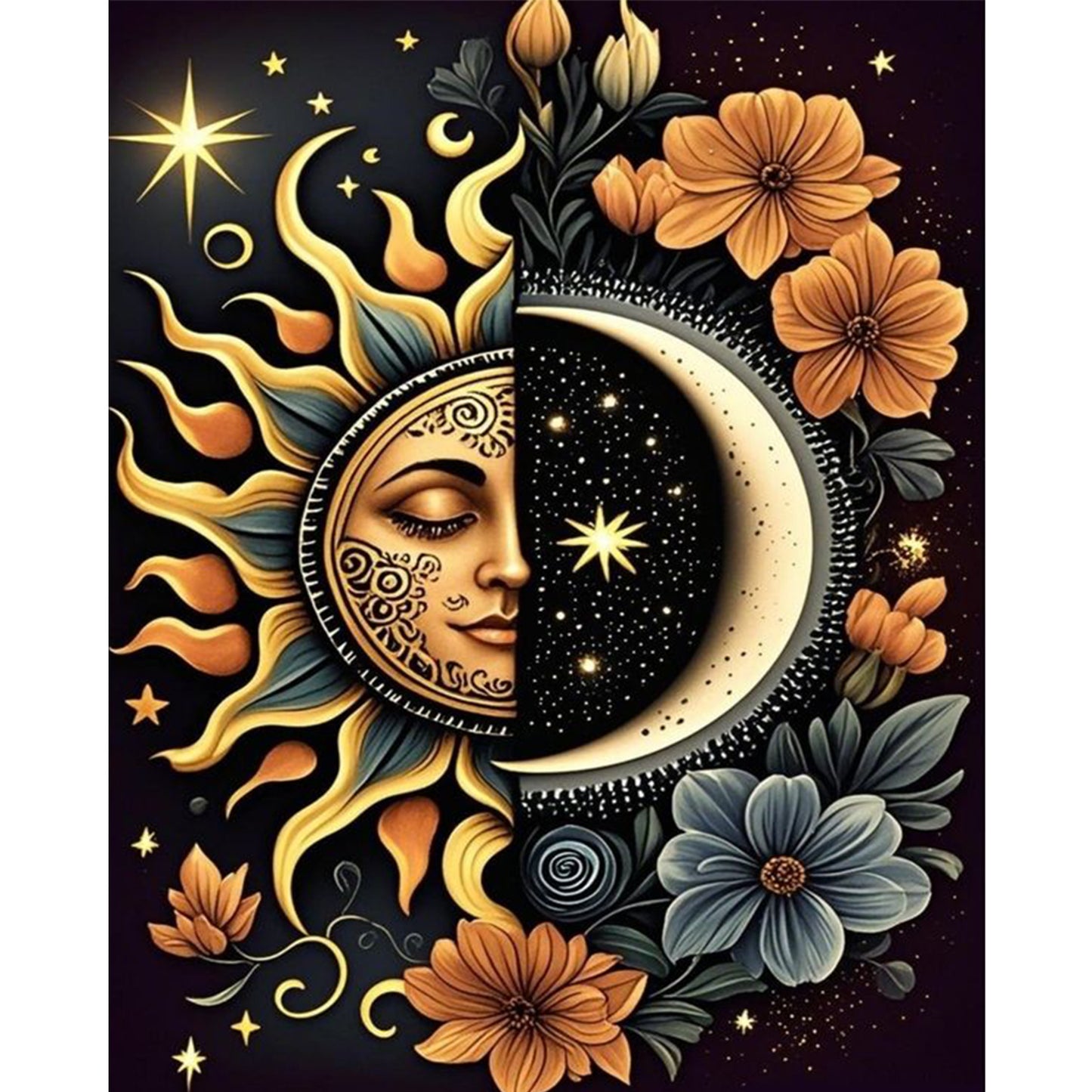 Sun And Moon - Full 11CT Stamped Cross Stitch 40x50CM - Huacan