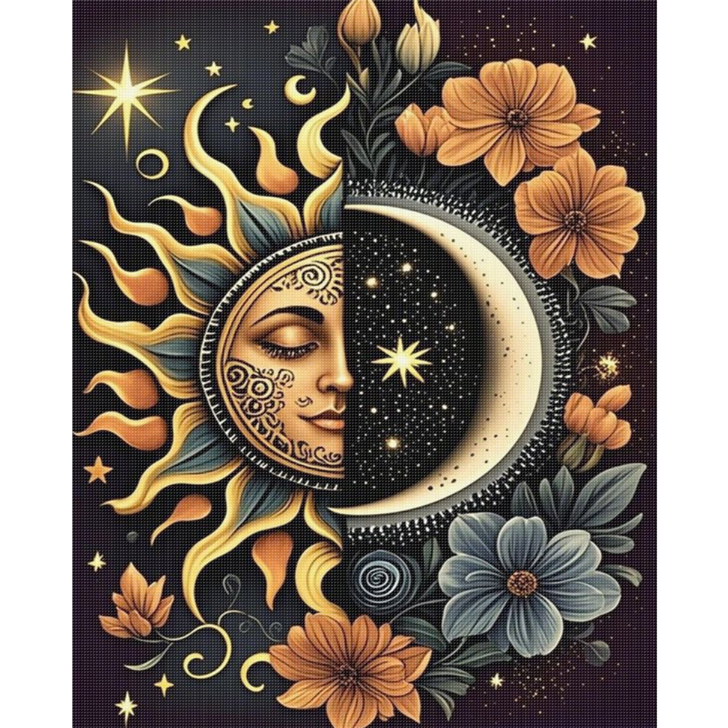 Sun And Moon - Full 11CT Stamped Cross Stitch 40x50CM - Huacan