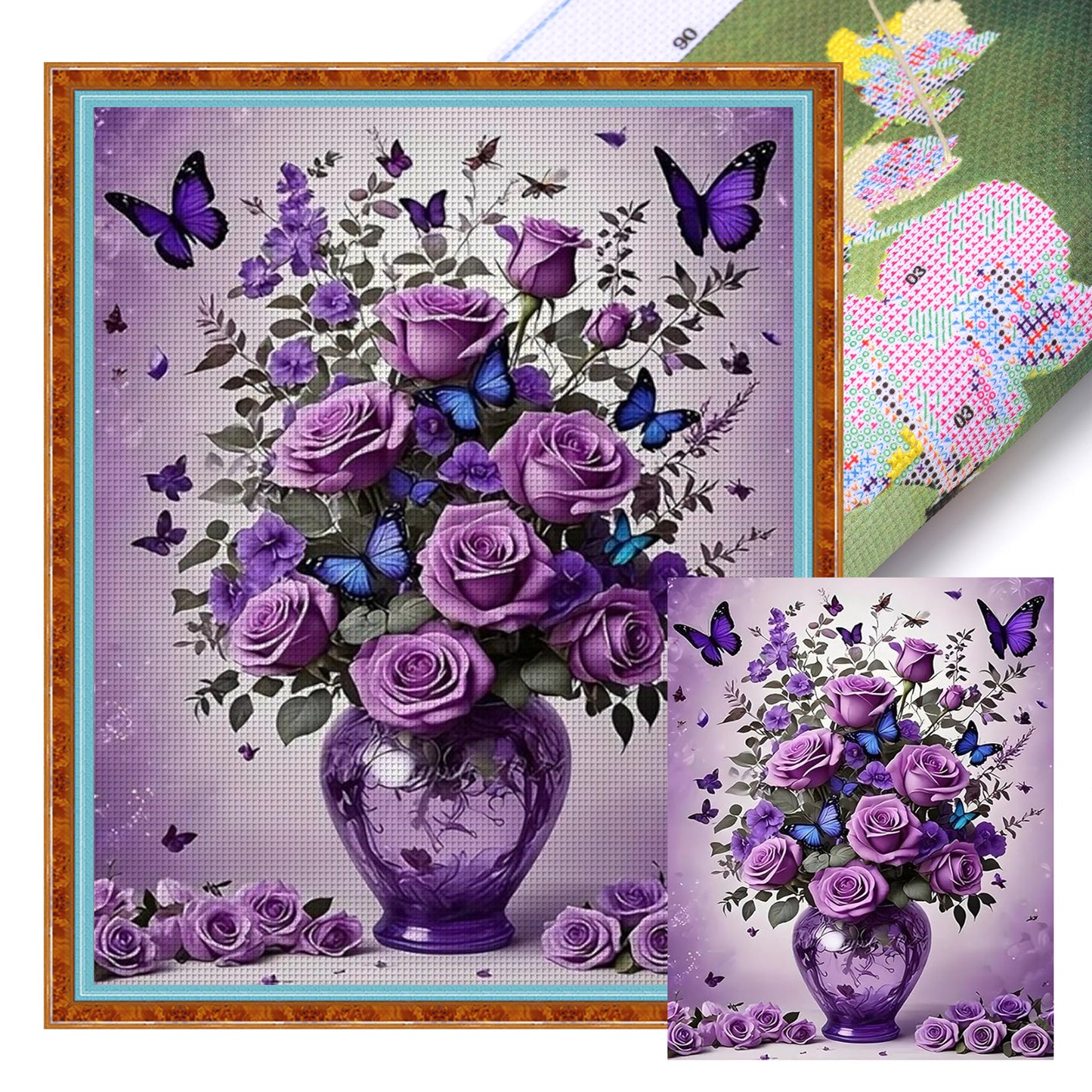 Purple Rose Vase - Full 11CT Stamped Cross Stitch 40x50CM - Huacan