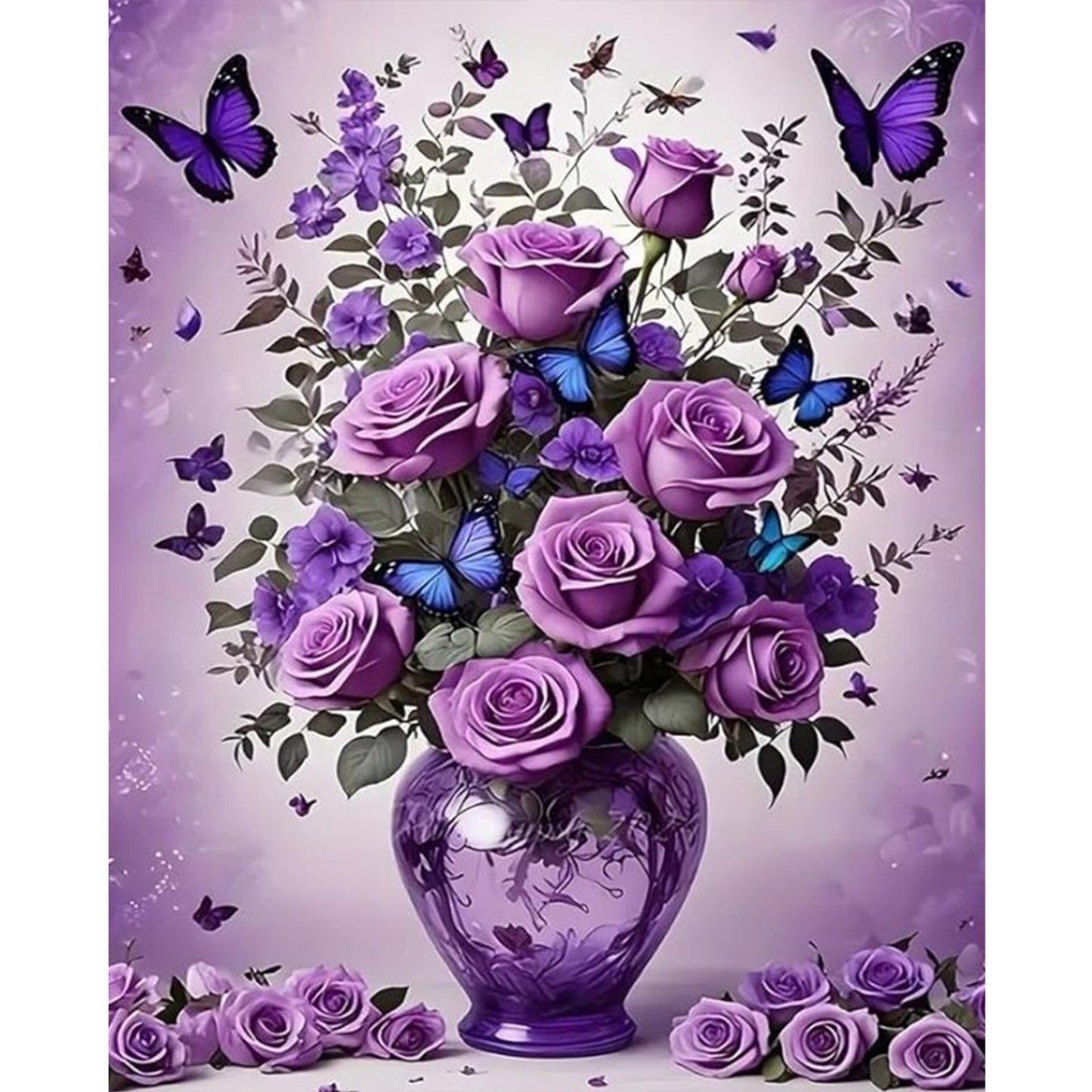 Purple Rose Vase - Full 11CT Stamped Cross Stitch 40x50CM - Huacan