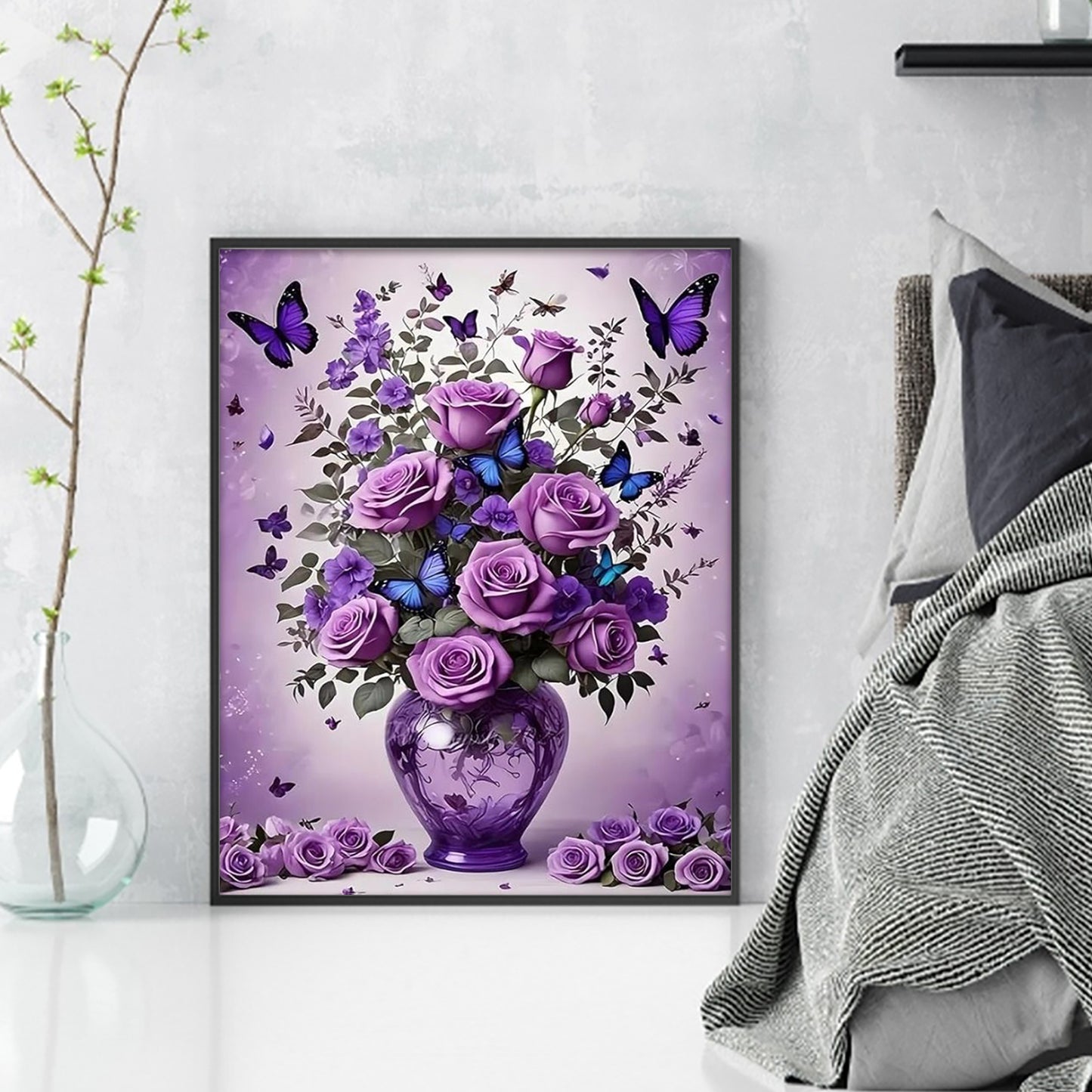 Purple Rose Vase - Full 11CT Stamped Cross Stitch 40x50CM - Huacan