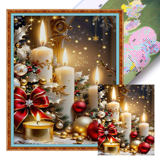 Christmas Candle - Full 11CT Stamped Cross Stitch 40x50CM - Huacan