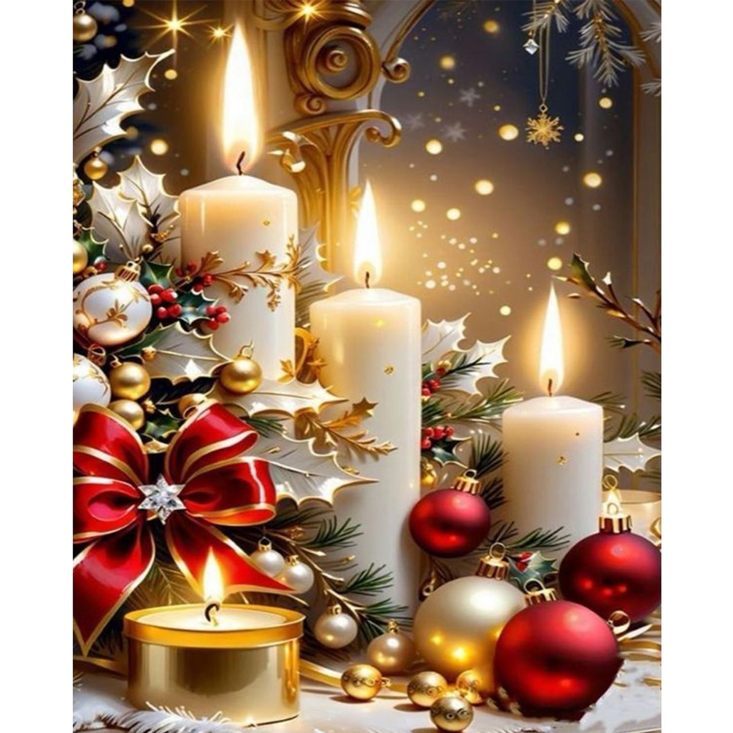 Christmas Candle - Full 11CT Stamped Cross Stitch 40x50CM - Huacan