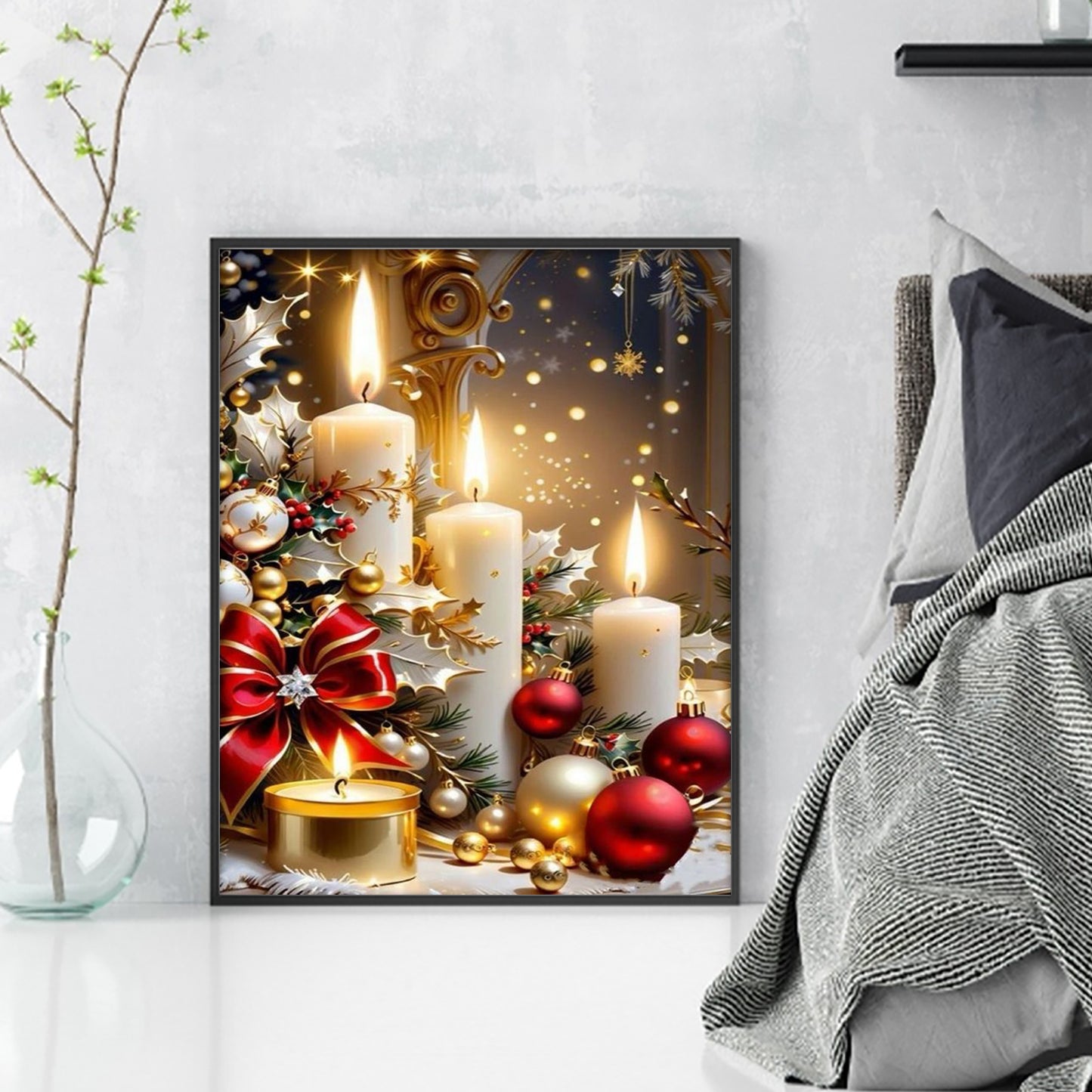 Christmas Candle - Full 11CT Stamped Cross Stitch 40x50CM - Huacan