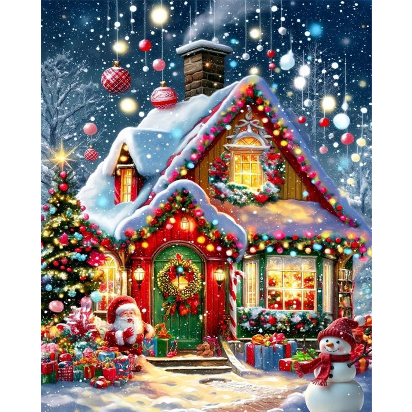 Christmas Hut - Full 11CT Stamped Cross Stitch 40x50CM - Huacan
