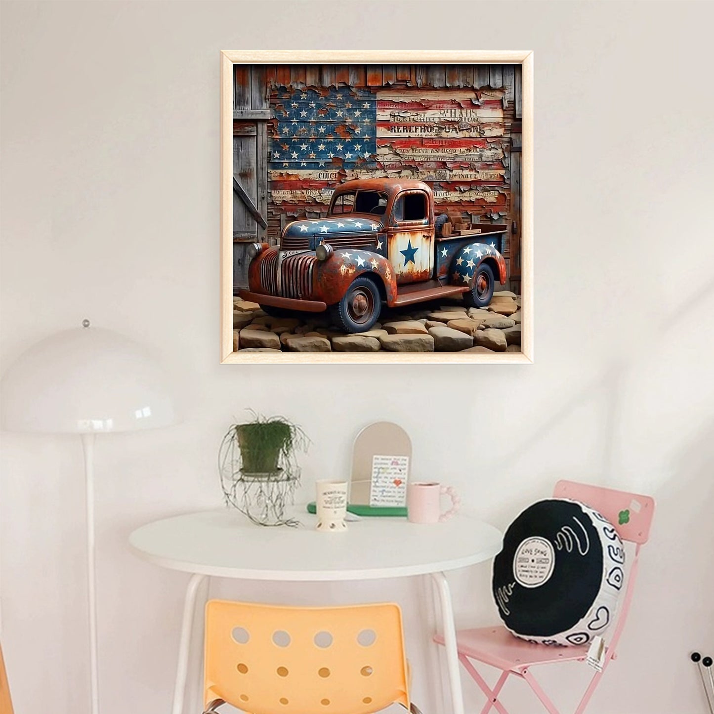 Truck With American Flag - Full 11CT Stamped Cross Stitch 40x40CM - Huacan