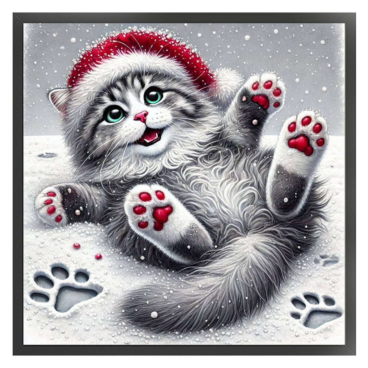 Christmas Cat - Full 11CT Stamped Cross Stitch 40x40CM - Huacan
