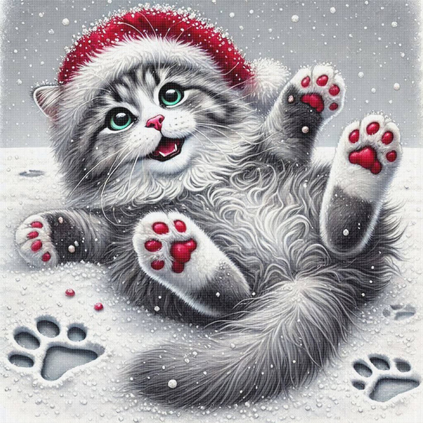 Christmas Cat - Full 11CT Stamped Cross Stitch 40x40CM - Huacan