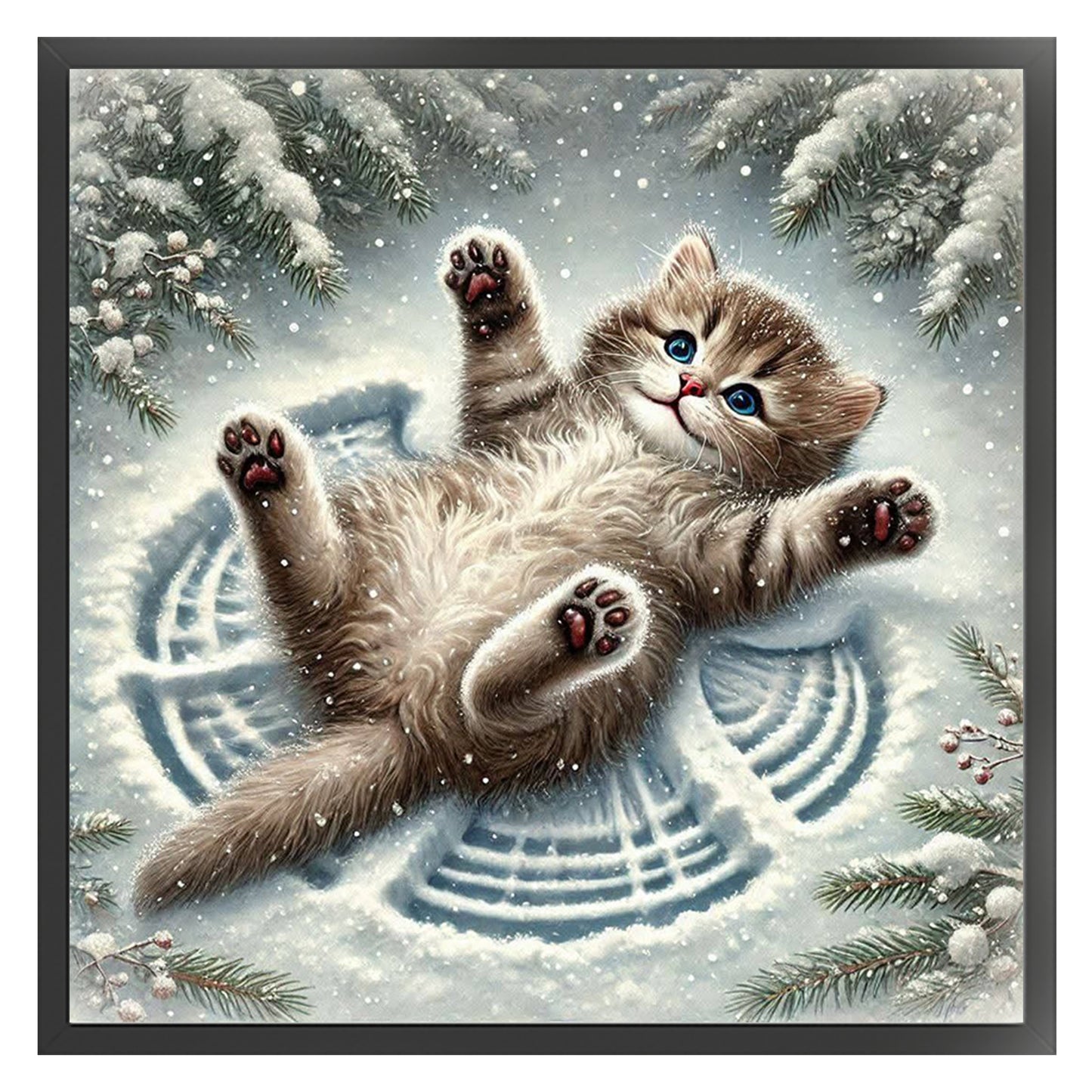 Cat In Snow - Full 11CT Stamped Cross Stitch 40x40CM - Huacan