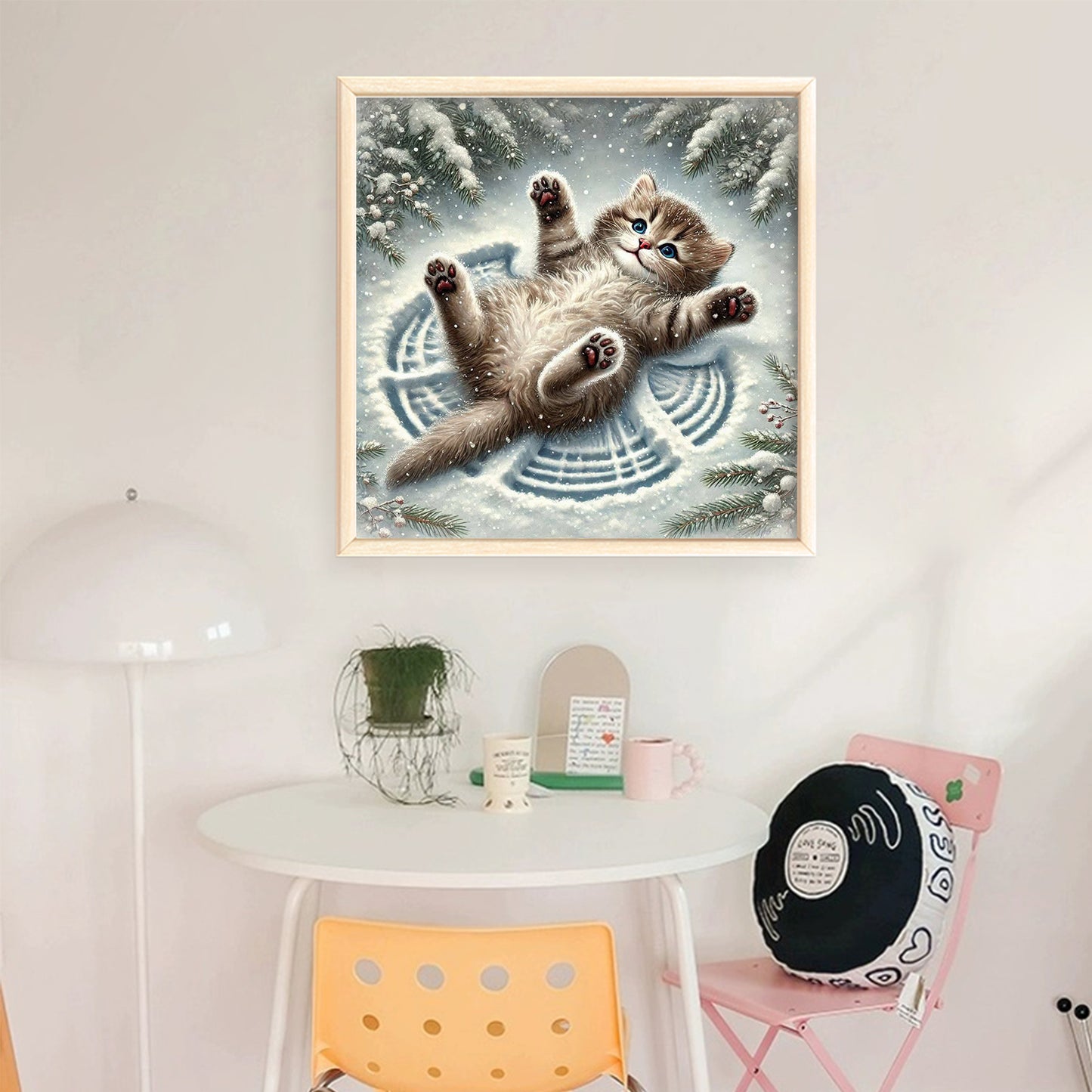 Cat In Snow - Full 11CT Stamped Cross Stitch 40x40CM - Huacan