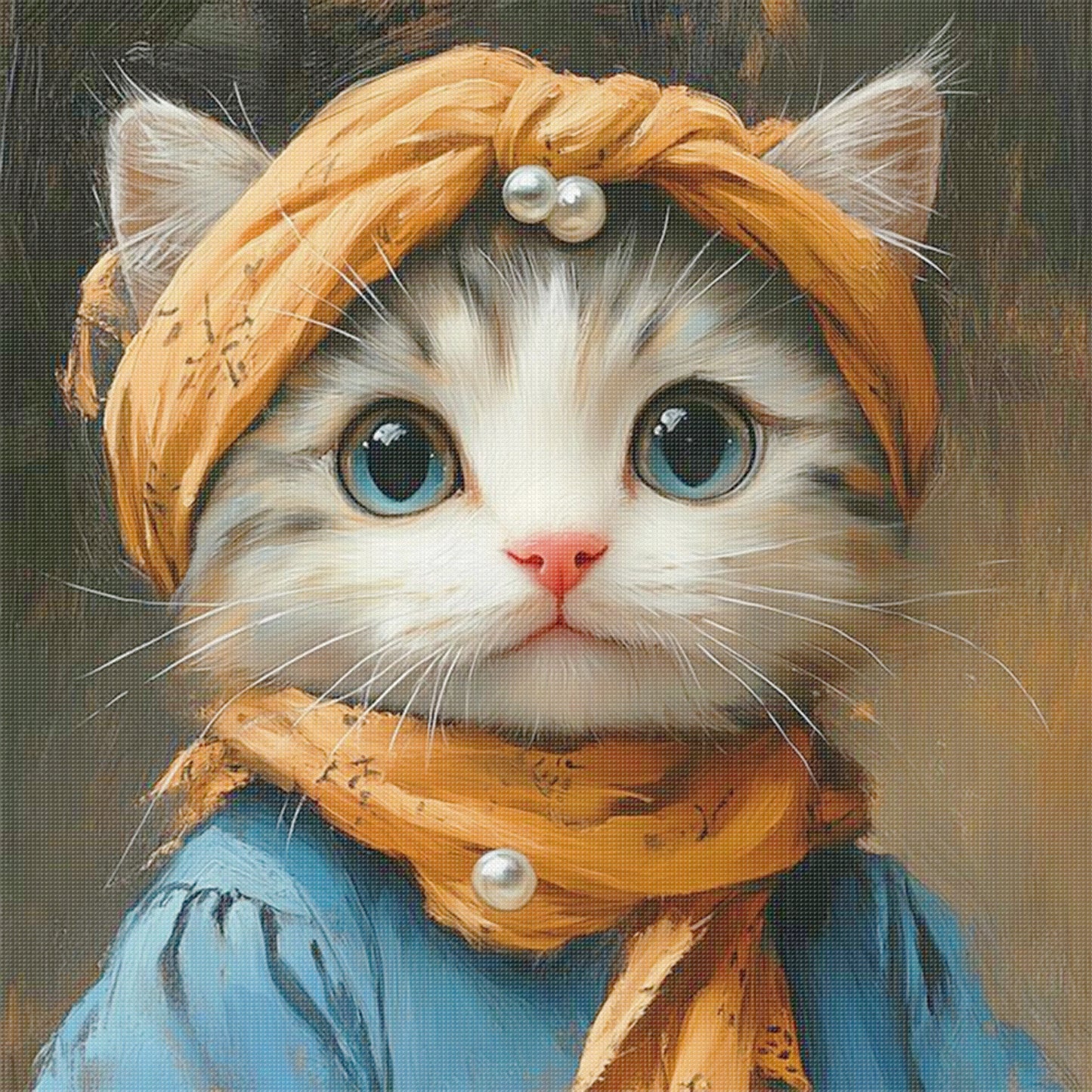 Cat With Headscarf - Full 11CT Stamped Cross Stitch 40x40CM - Huacan