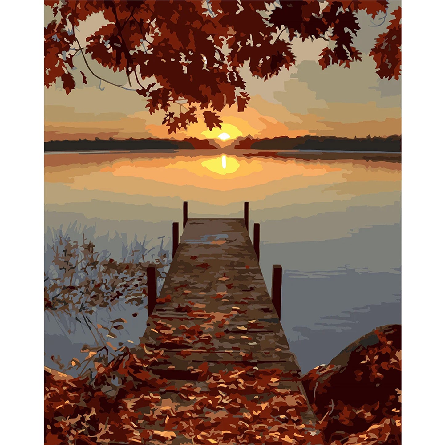 Autumn Wooden Bridge - Full 11CT Stamped Cross Stitch 40x50CM - Huacan