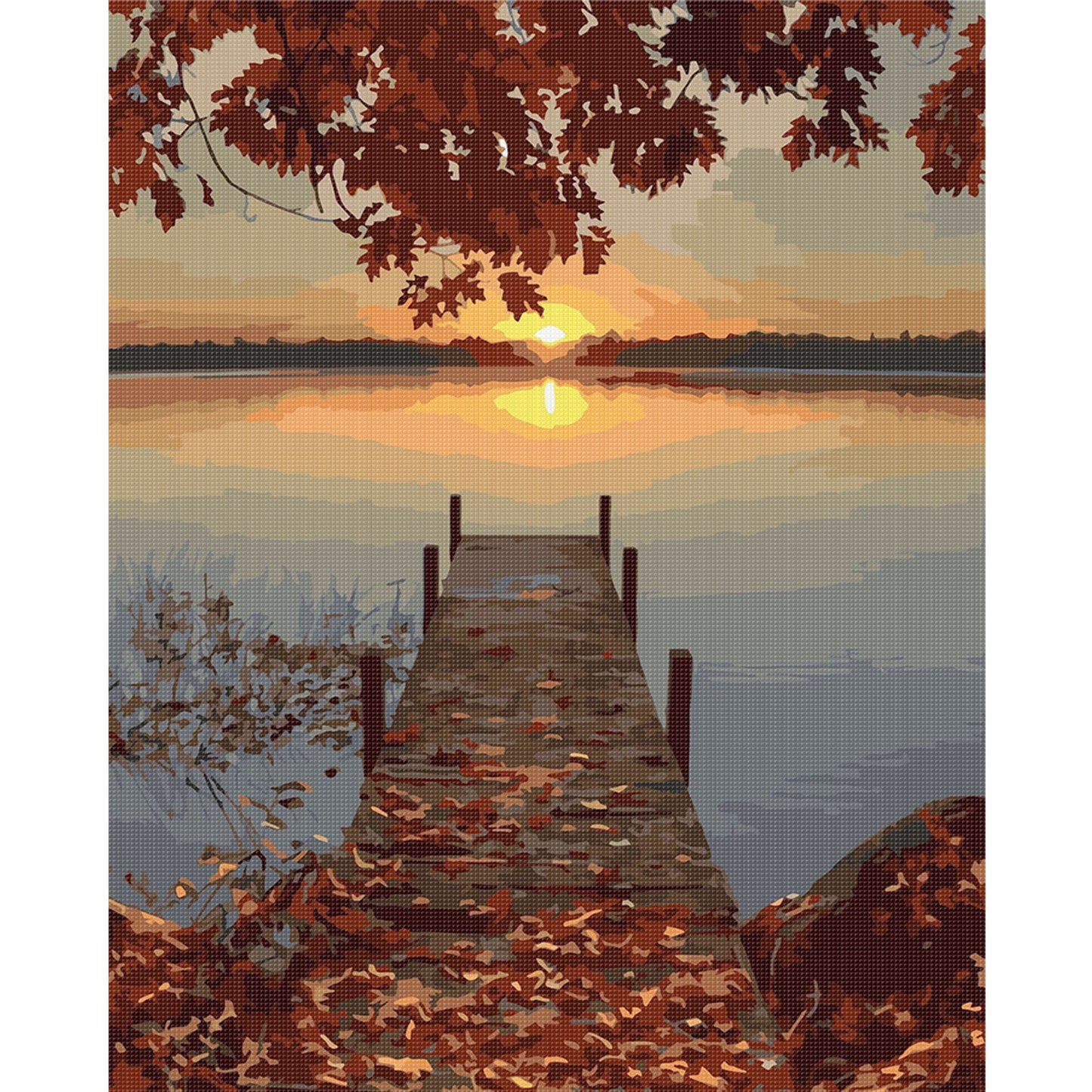 Autumn Wooden Bridge - Full 11CT Stamped Cross Stitch 40x50CM - Huacan