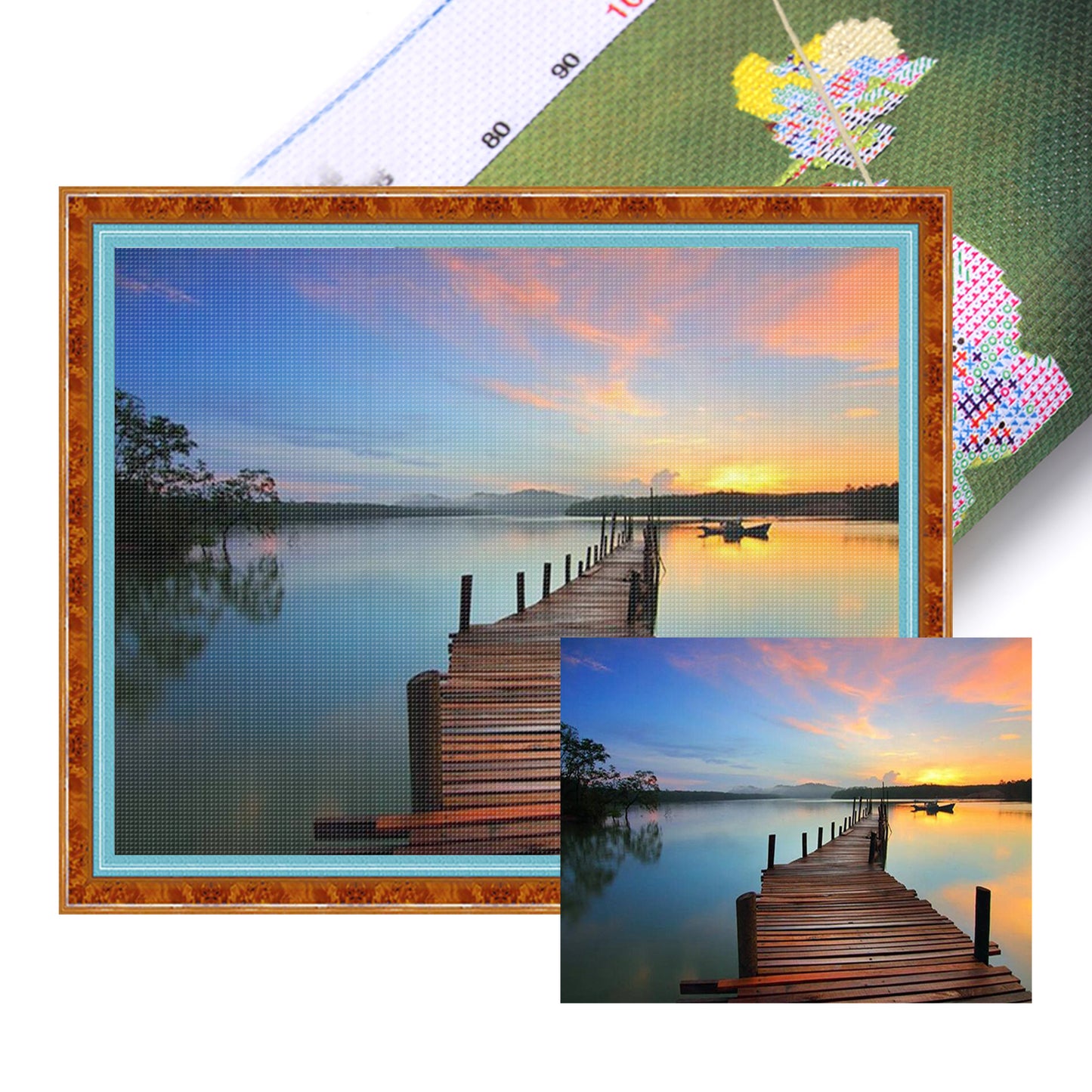 Wooden Bridge At Sunset - Full 11CT Stamped Cross Stitch 50x40CM - Huacan