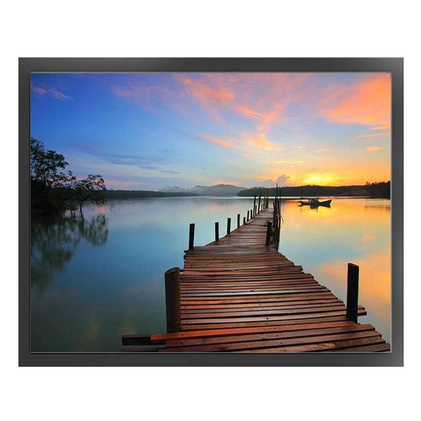 Wooden Bridge At Sunset - Full 11CT Stamped Cross Stitch 50x40CM - Huacan