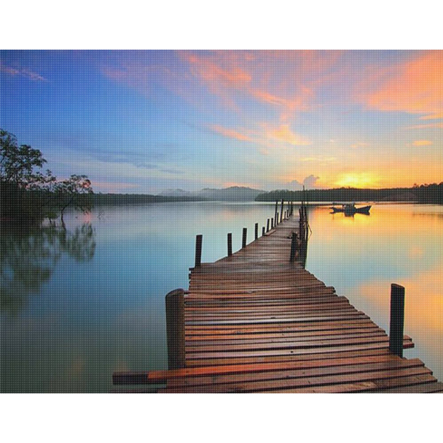 Wooden Bridge At Sunset - Full 11CT Stamped Cross Stitch 50x40CM - Huacan