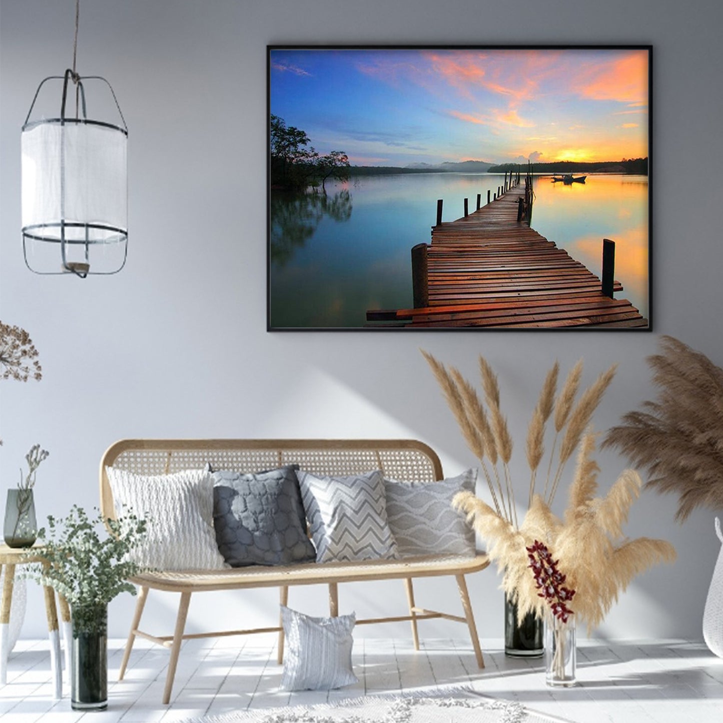 Wooden Bridge At Sunset - Full 11CT Stamped Cross Stitch 50x40CM - Huacan