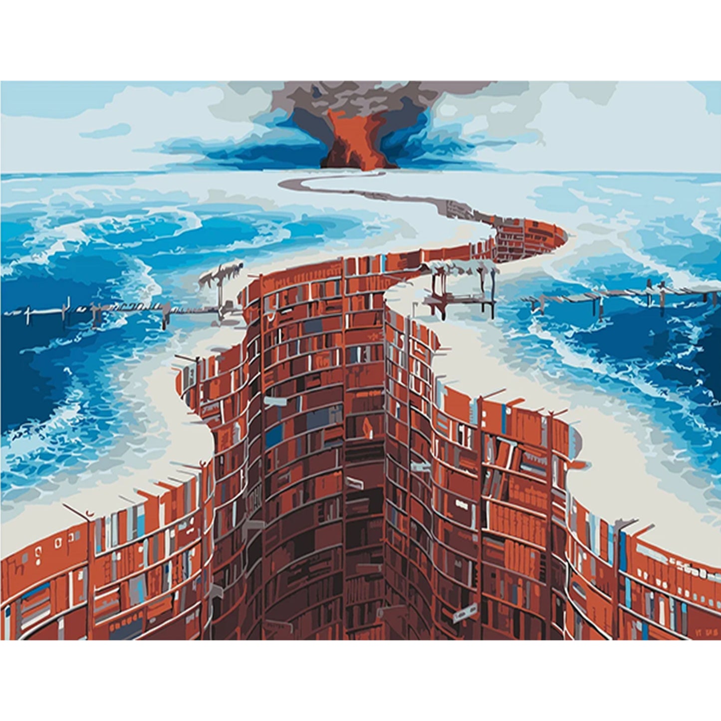 Bookshelf Ocean - Full 11CT Stamped Cross Stitch 50x40CM - Huacan