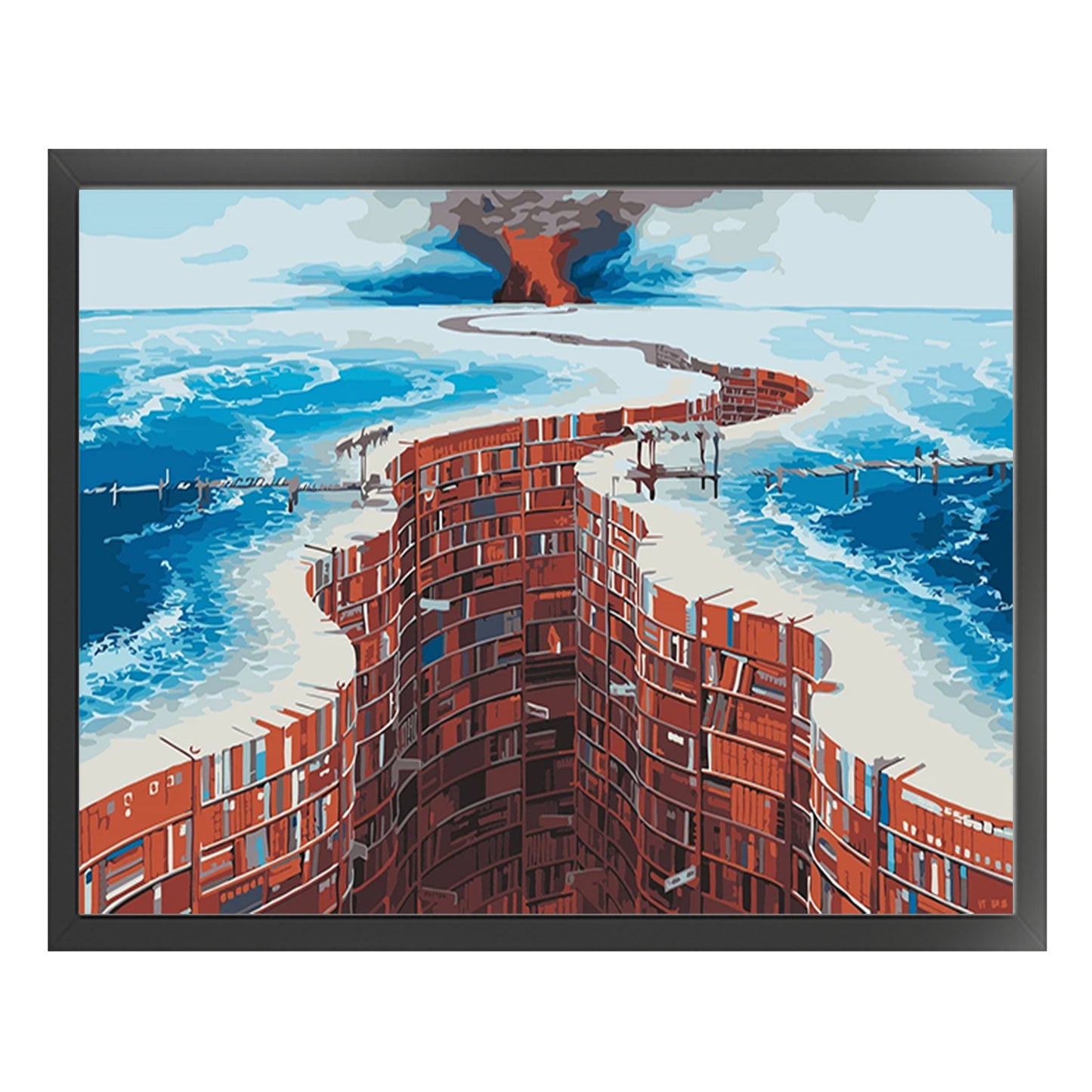 Bookshelf Ocean - Full 11CT Stamped Cross Stitch 50x40CM - Huacan