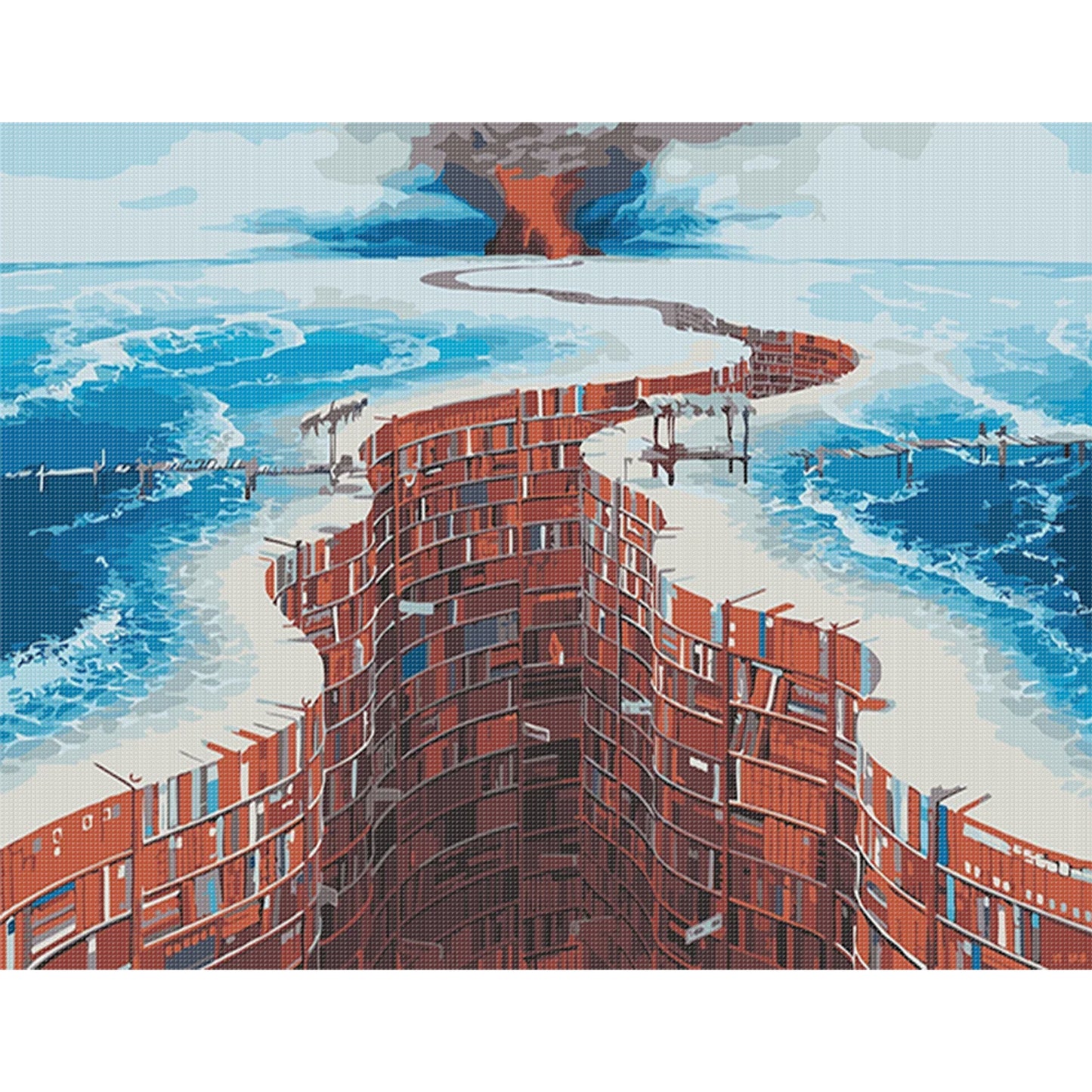 Bookshelf Ocean - Full 11CT Stamped Cross Stitch 50x40CM - Huacan