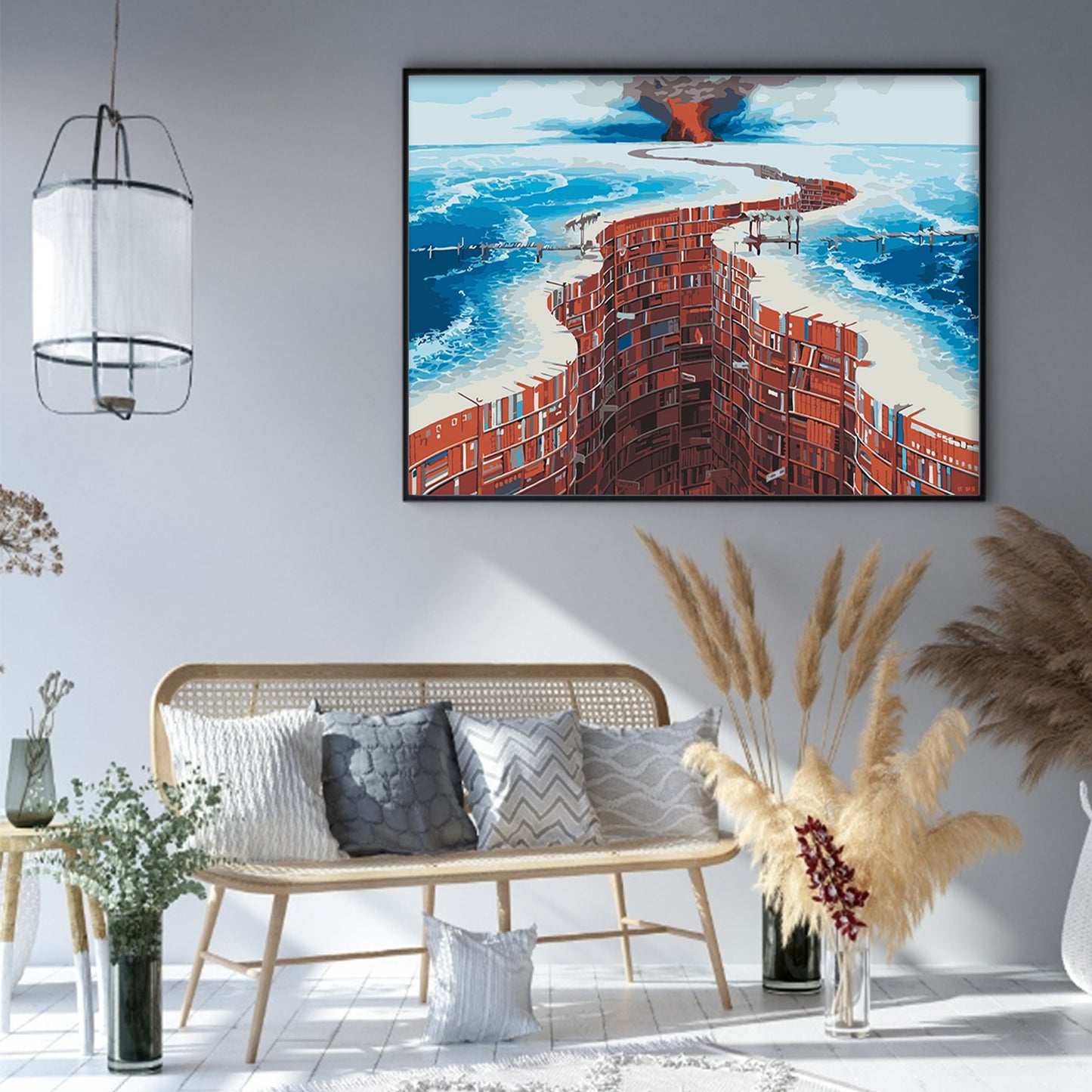 Bookshelf Ocean - Full 11CT Stamped Cross Stitch 50x40CM - Huacan