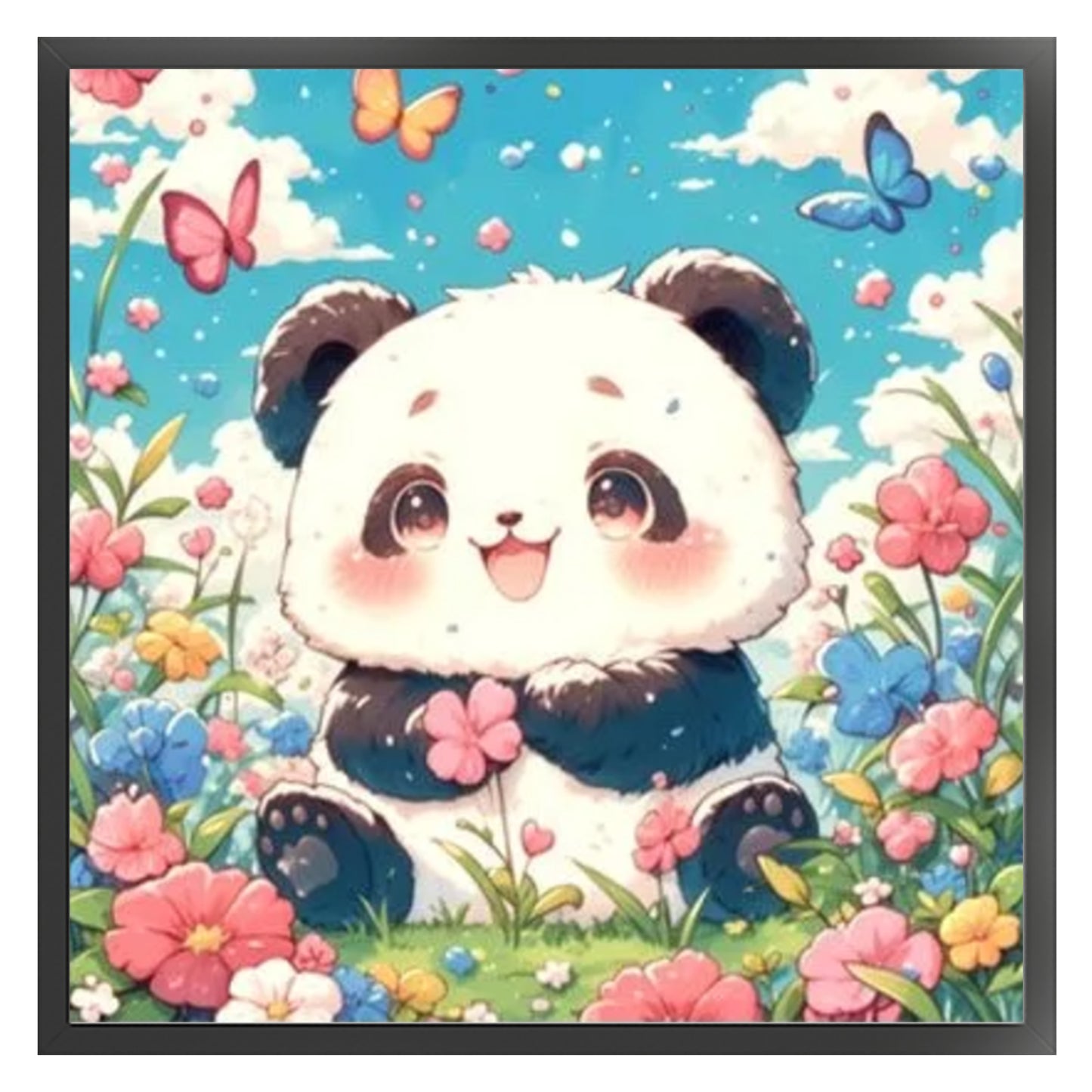 Flower And Grass Panda - Full 14CT Stamped Cross Stitch 50x50CM - Huacan