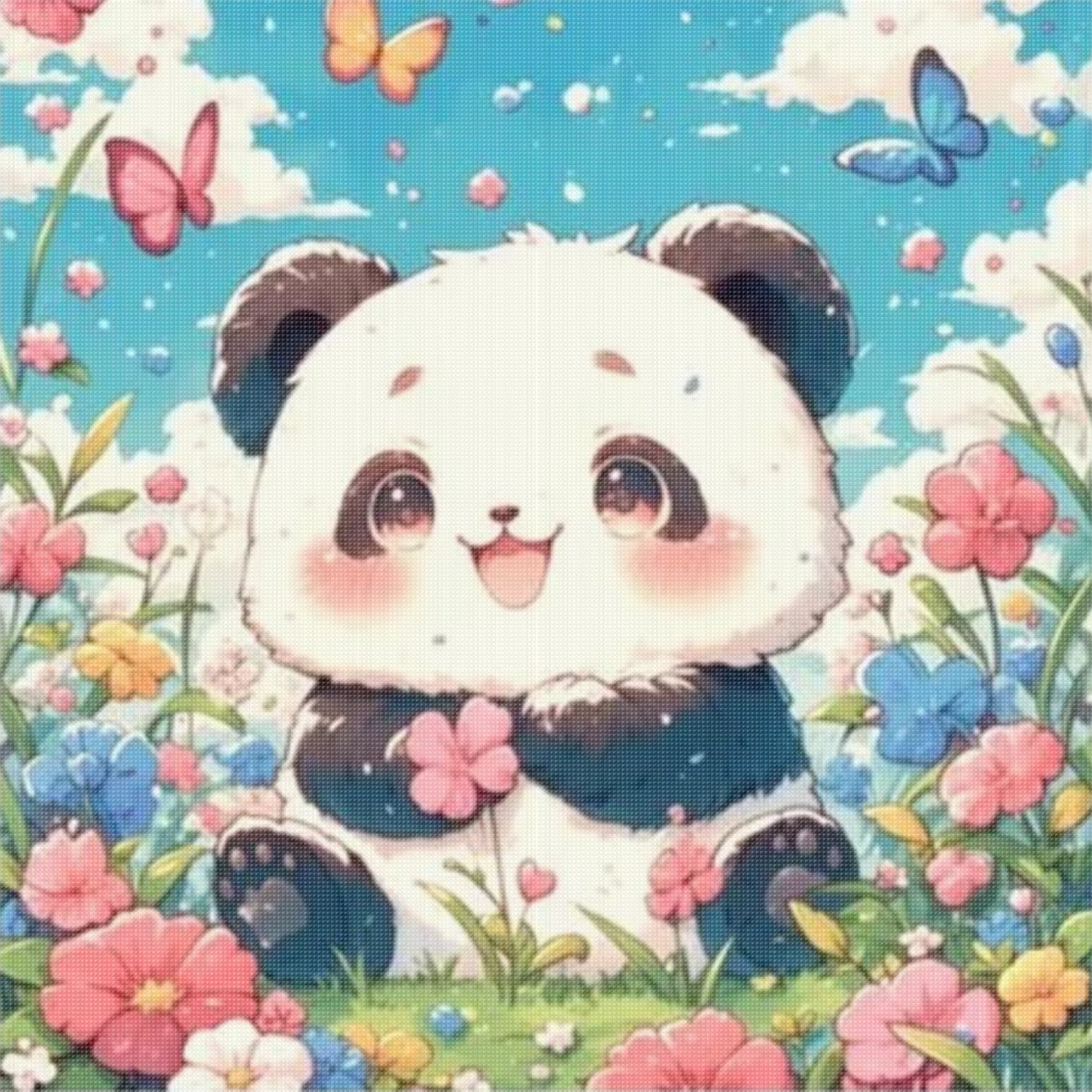 Flower And Grass Panda - Full 14CT Stamped Cross Stitch 50x50CM - Huacan