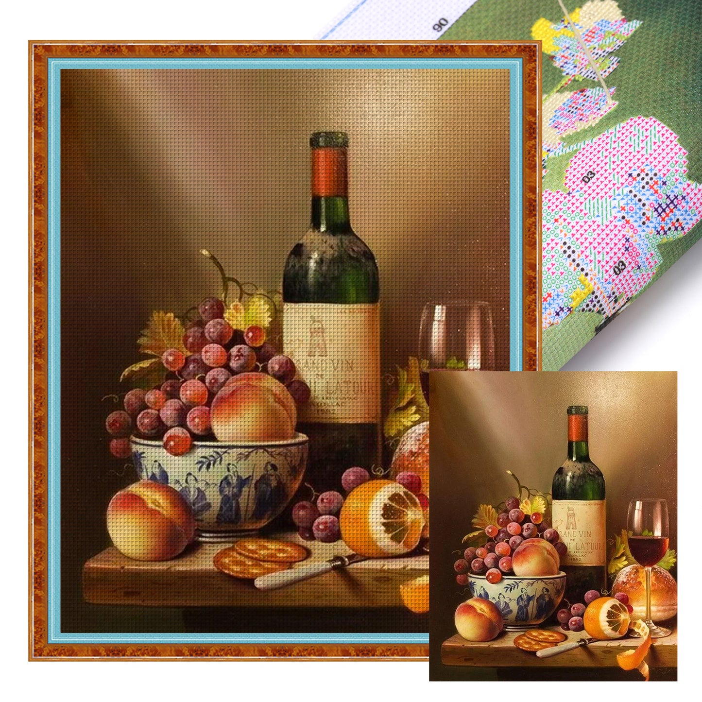 Red Wine And Grapes - Full 11CT Stamped Cross Stitch 40x50CM - Huacan