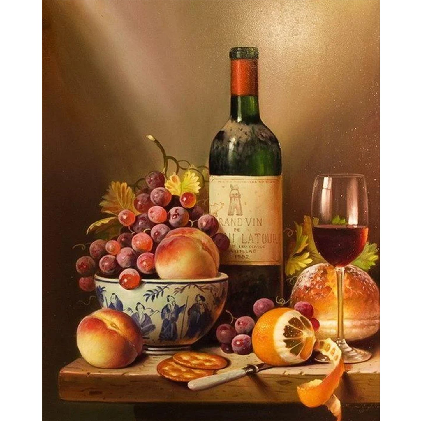 Red Wine And Grapes - Full 11CT Stamped Cross Stitch 40x50CM - Huacan
