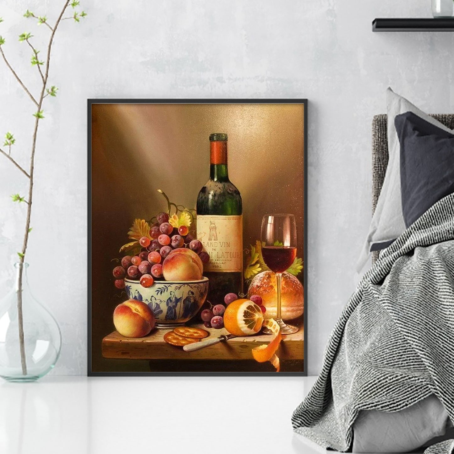 Red Wine And Grapes - Full 11CT Stamped Cross Stitch 40x50CM - Huacan