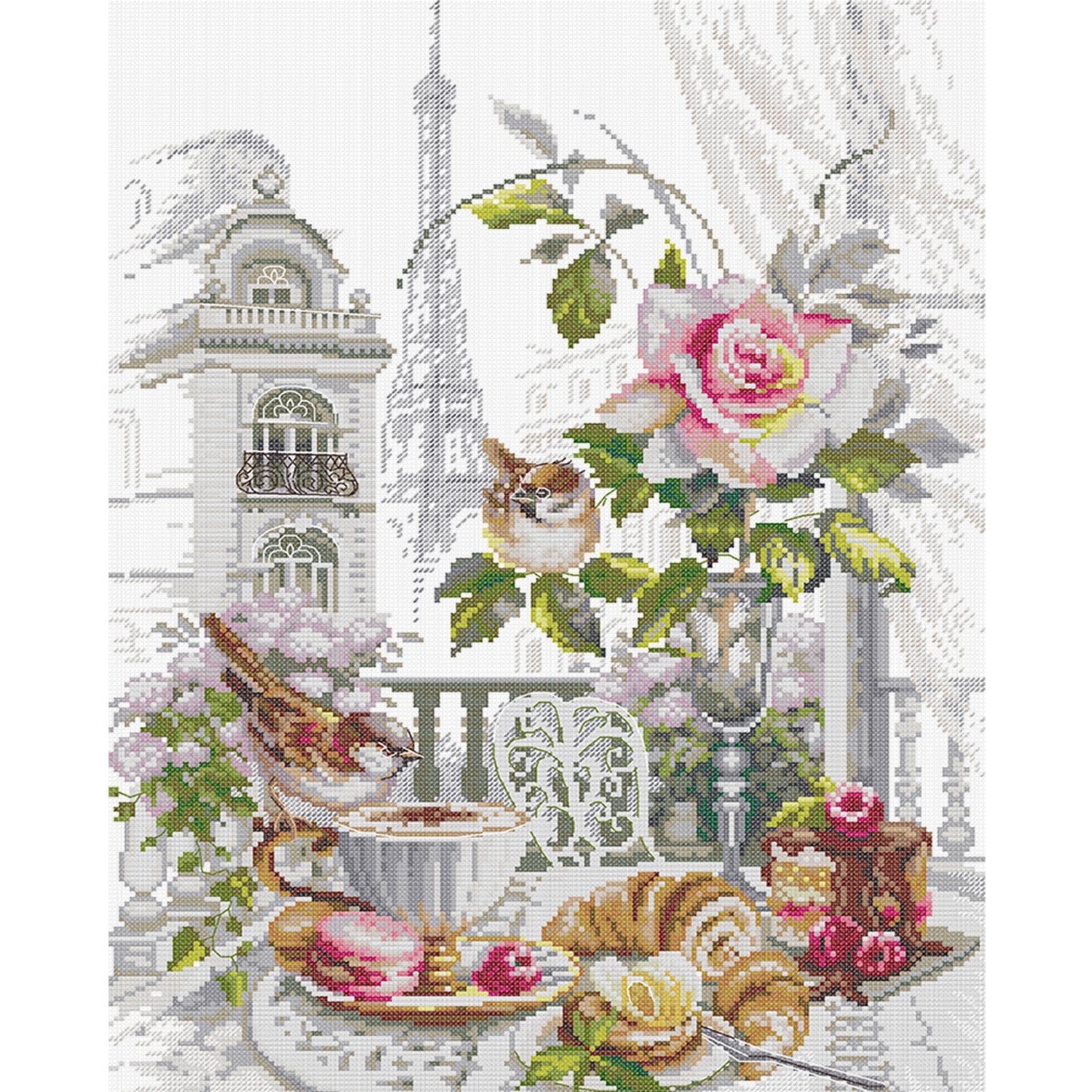 Morning In Paris - Full 14CT Stamped Cross Stitch 37x48CM - Joy Sunday Backstitch+Half Cross Stitch