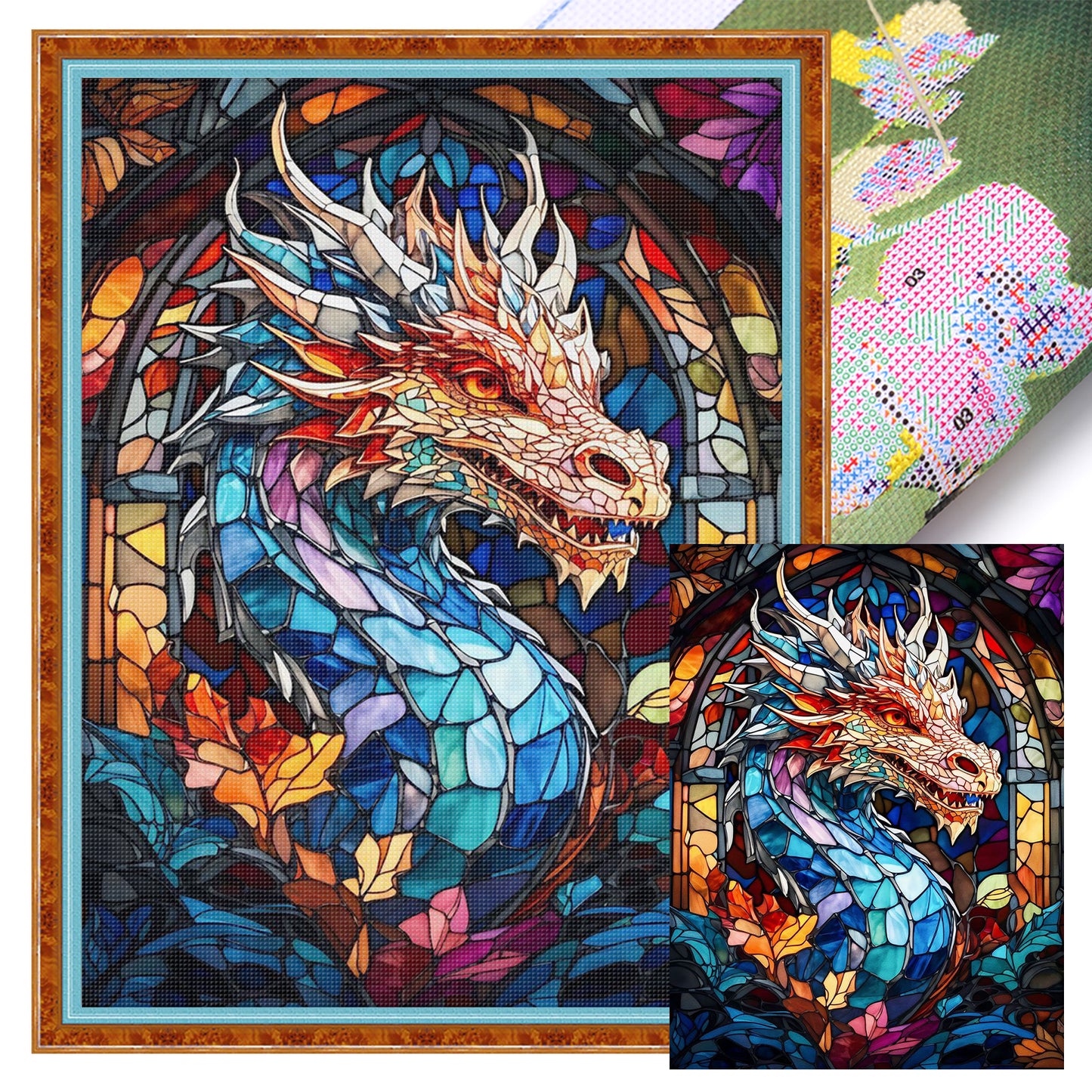 Stained Glass Dragon - Full 11CT Stamped Cross Stitch 40x55CM - Huacan
