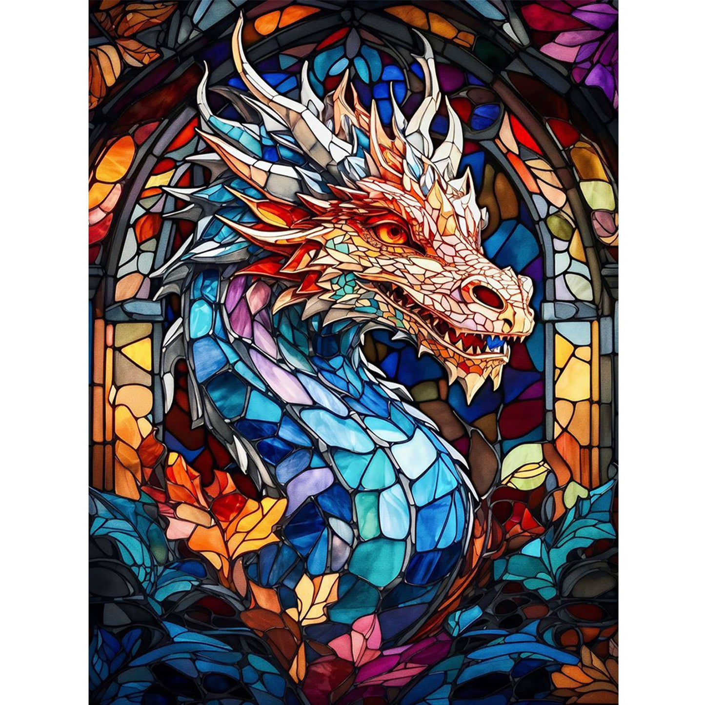 Stained Glass Dragon - Full 11CT Stamped Cross Stitch 40x55CM - Huacan