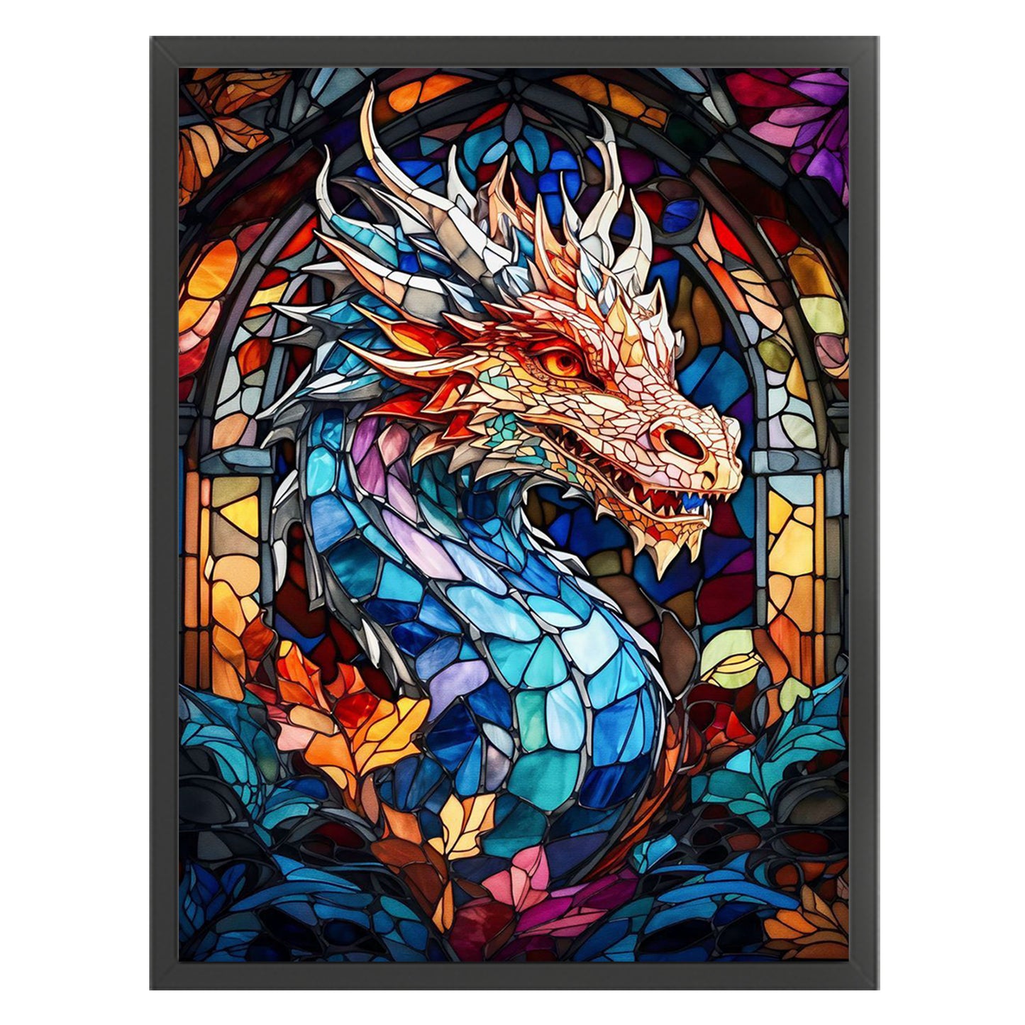 Stained Glass Dragon - Full 11CT Stamped Cross Stitch 40x55CM - Huacan