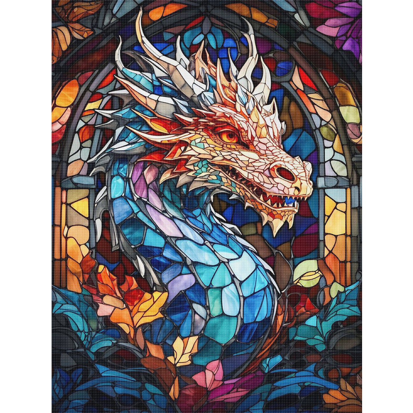 Stained Glass Dragon - Full 11CT Stamped Cross Stitch 40x55CM - Huacan