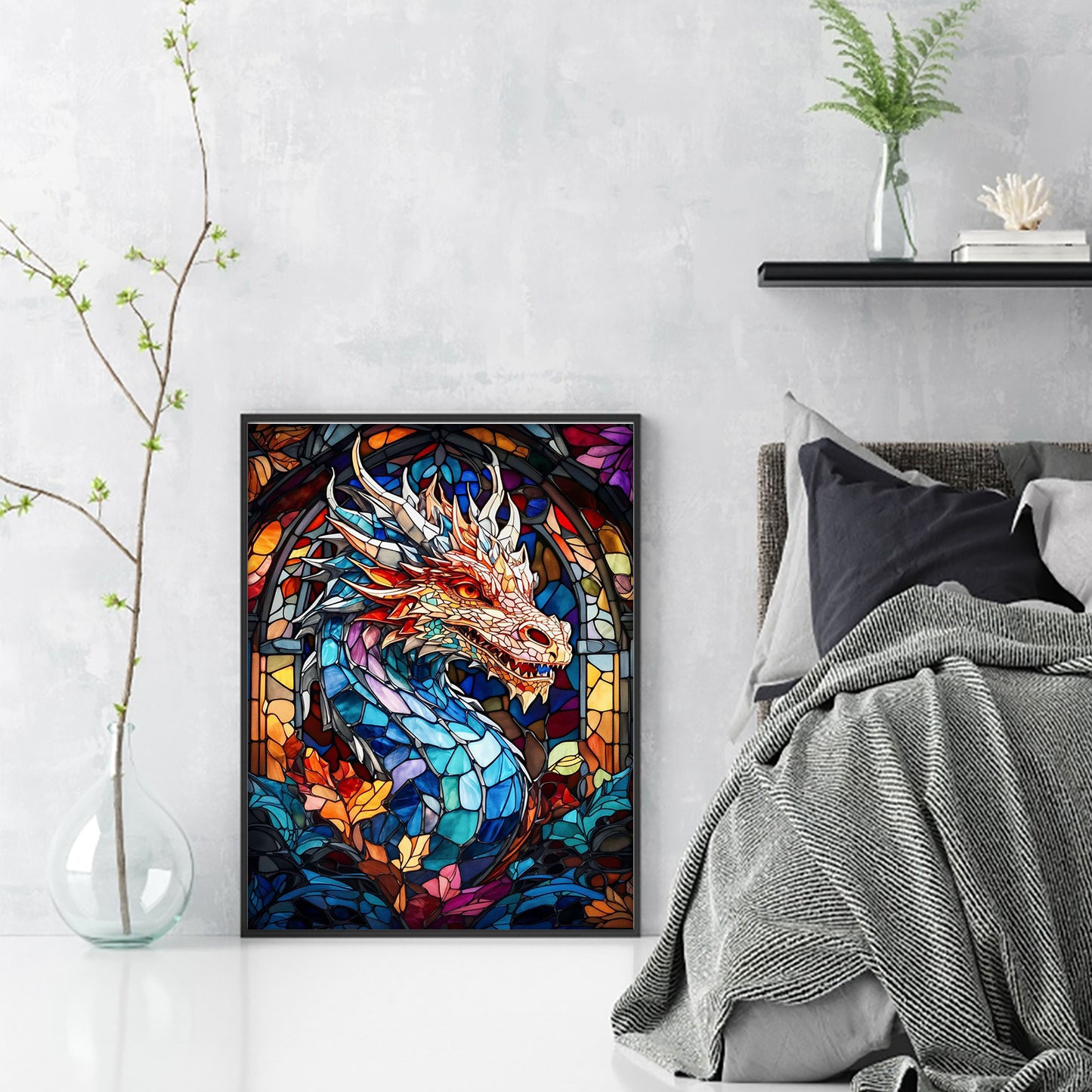 Stained Glass Dragon - Full 11CT Stamped Cross Stitch 40x55CM - Huacan