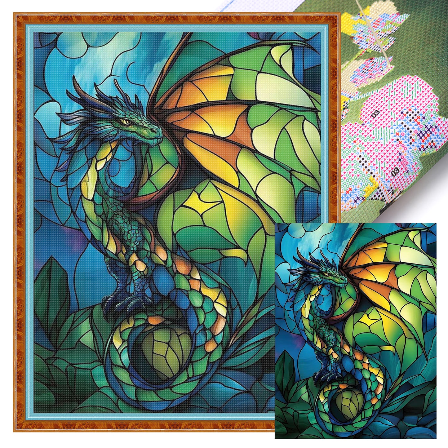 Stained Glass Dragon - Full 11CT Stamped Cross Stitch 40x55CM - Huacan