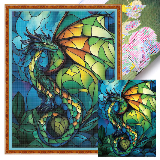 Stained Glass Dragon - Full 11CT Stamped Cross Stitch 40x55CM - Huacan