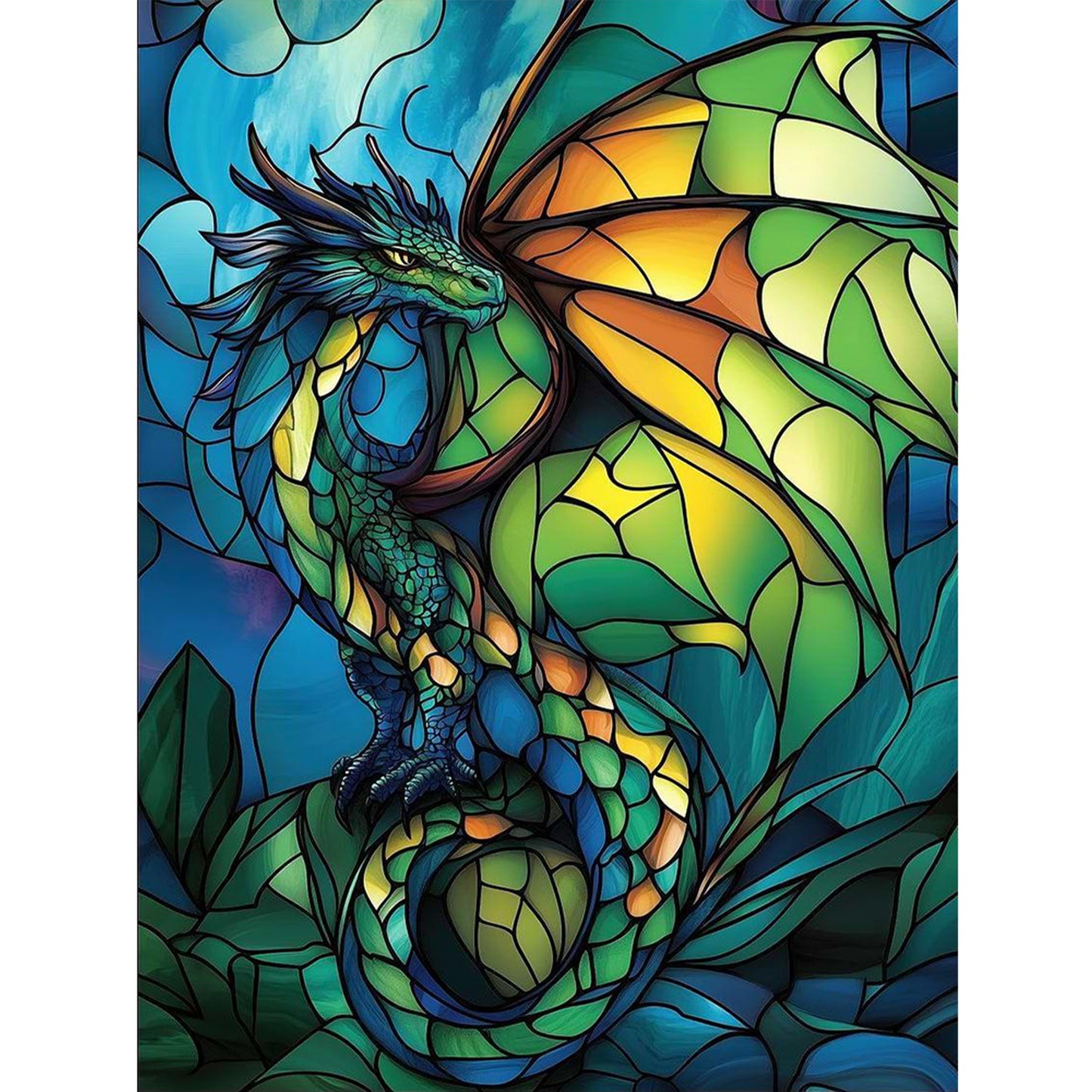 Stained Glass Dragon - Full 11CT Stamped Cross Stitch 40x55CM - Huacan