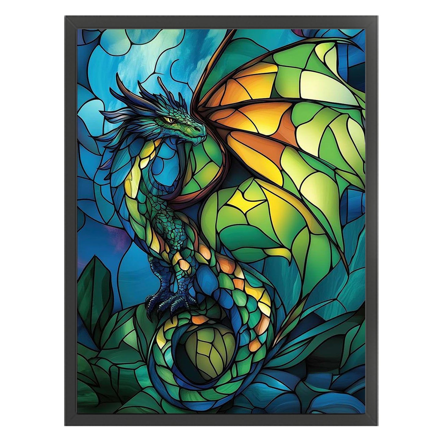 Stained Glass Dragon - Full 11CT Stamped Cross Stitch 40x55CM - Huacan