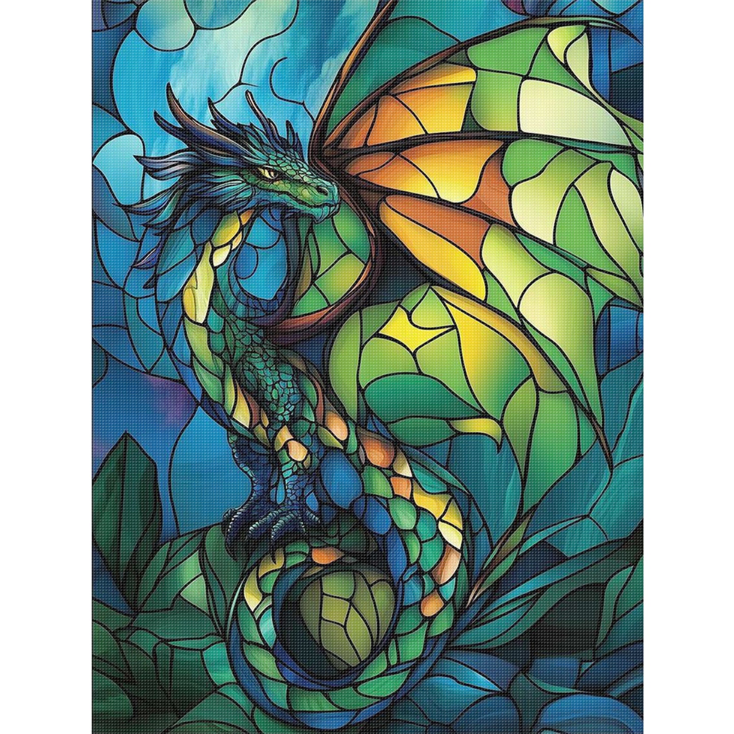 Stained Glass Dragon - Full 11CT Stamped Cross Stitch 40x55CM - Huacan