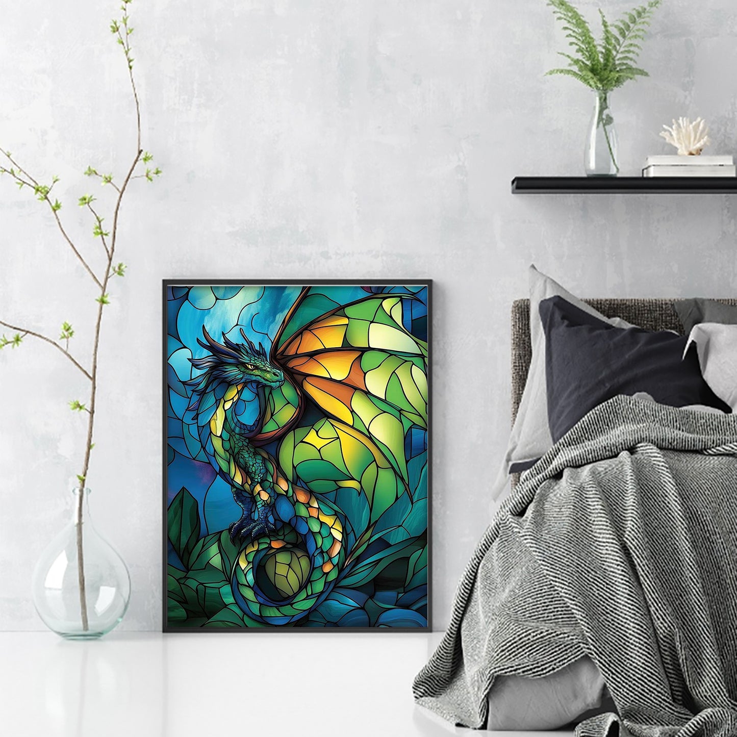 Stained Glass Dragon - Full 11CT Stamped Cross Stitch 40x55CM - Huacan