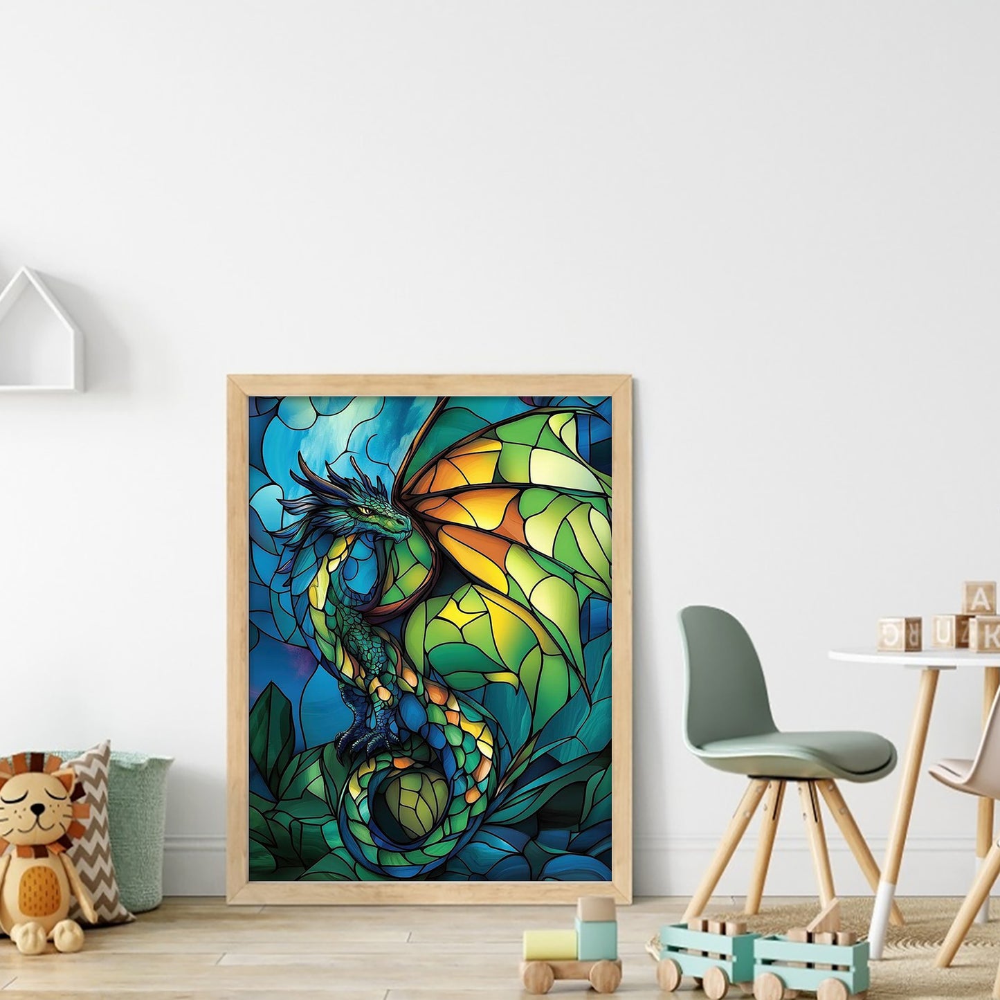 Stained Glass Dragon - Full 11CT Stamped Cross Stitch 40x55CM - Huacan