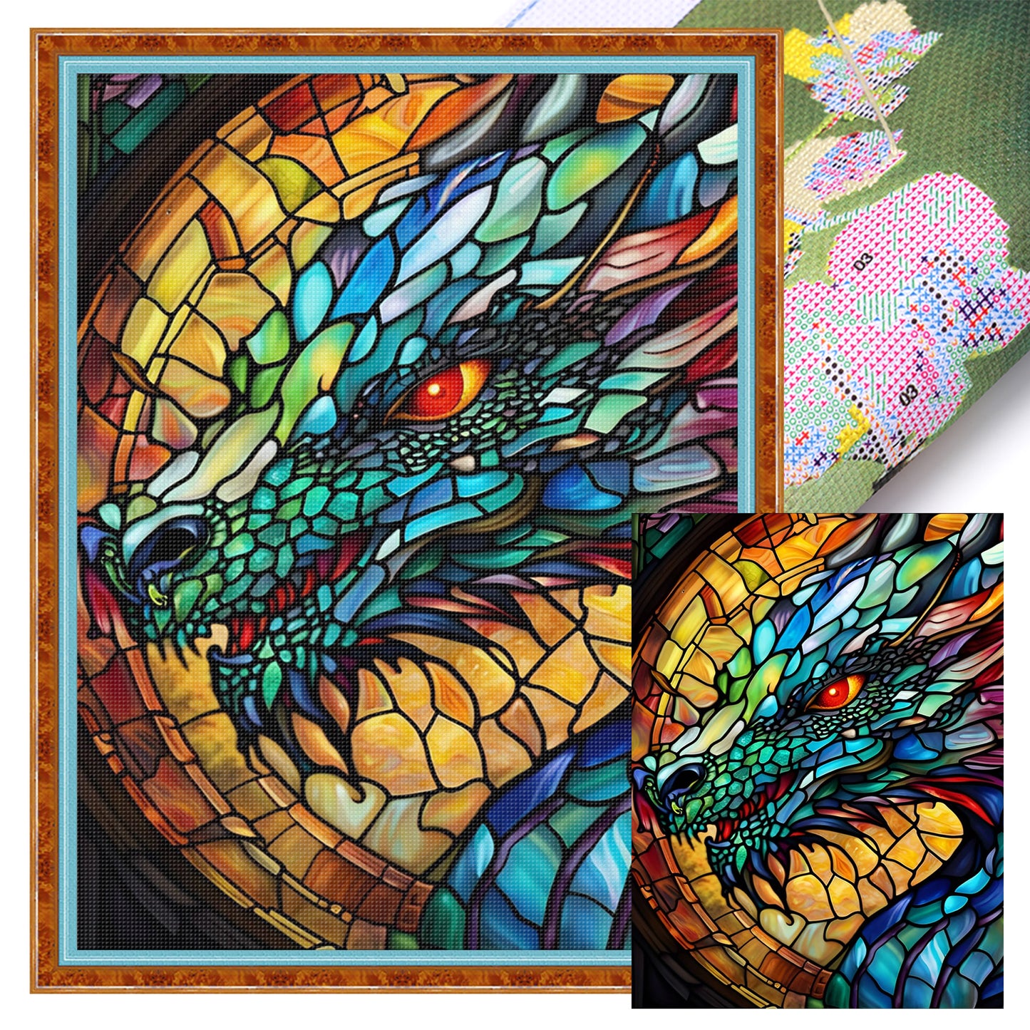 Stained Glass Dragon - Full 11CT Stamped Cross Stitch 40x55CM - Huacan