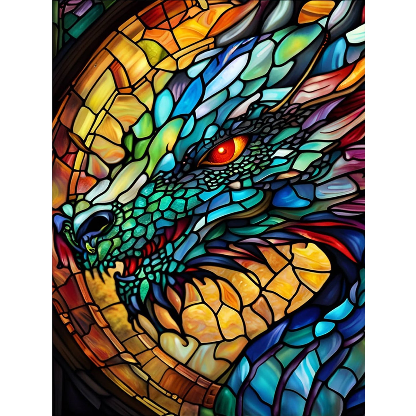 Stained Glass Dragon - Full 11CT Stamped Cross Stitch 40x55CM - Huacan