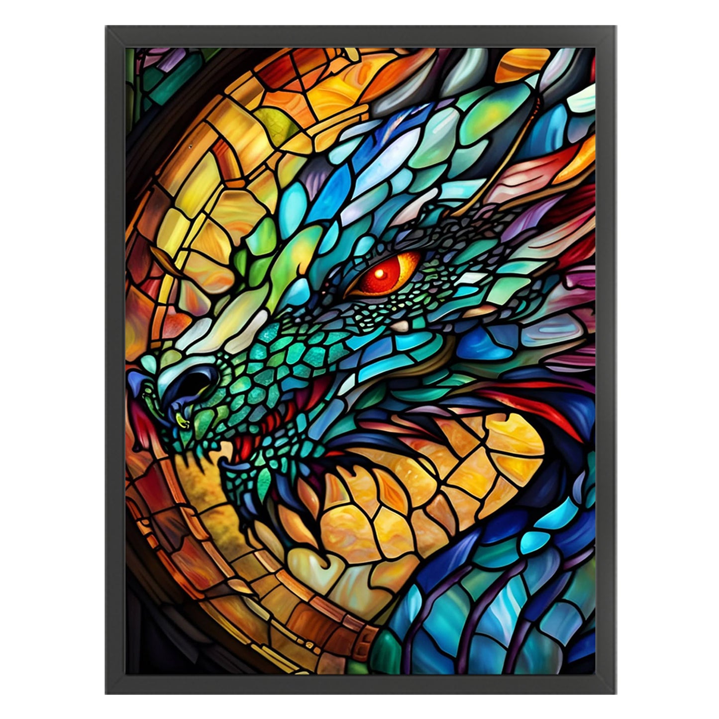 Stained Glass Dragon - Full 11CT Stamped Cross Stitch 40x55CM - Huacan
