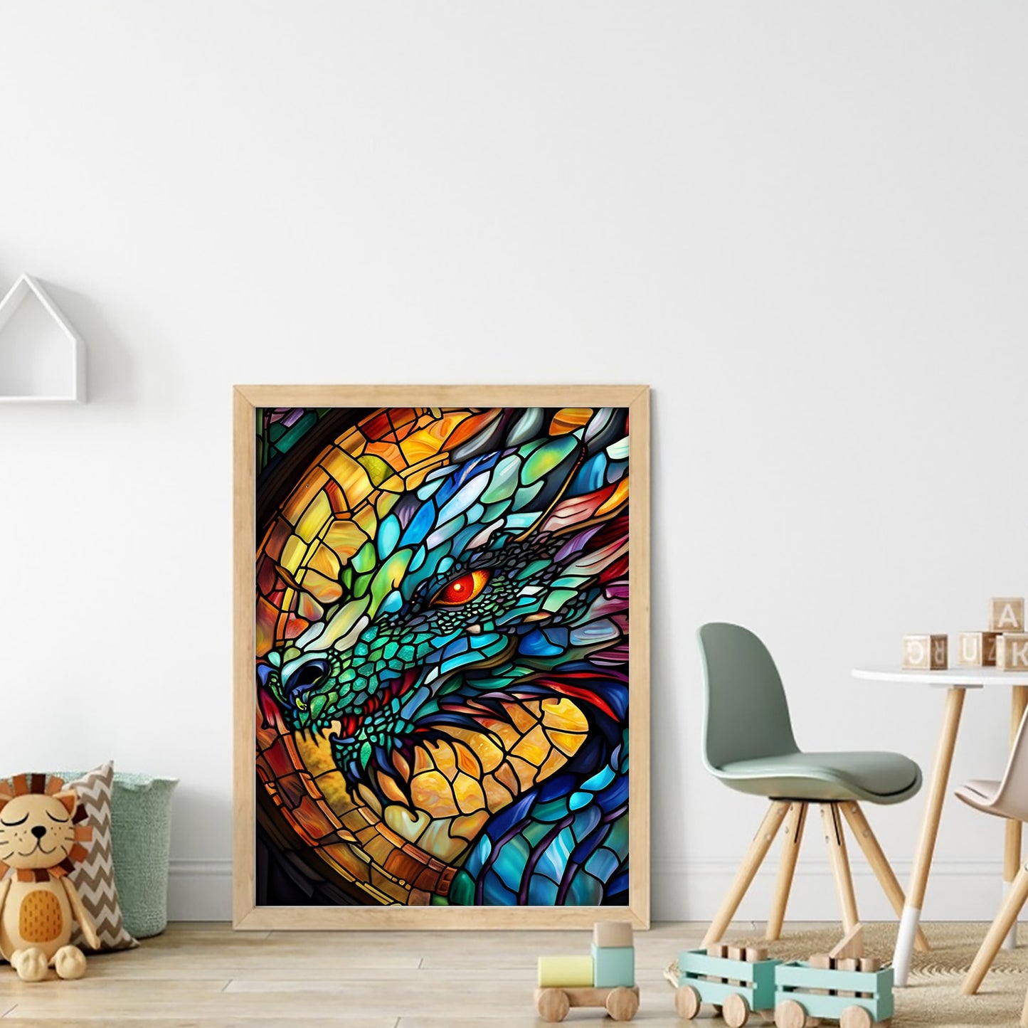 Stained Glass Dragon - Full 11CT Stamped Cross Stitch 40x55CM - Huacan
