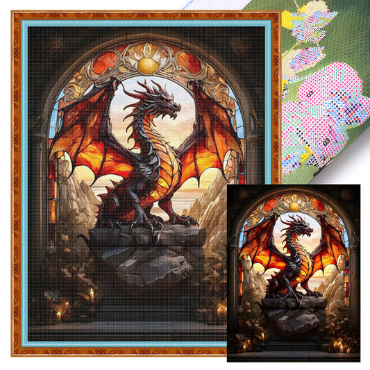 Stained Glass Dragon - Full 11CT Stamped Cross Stitch 40x55CM - Huacan