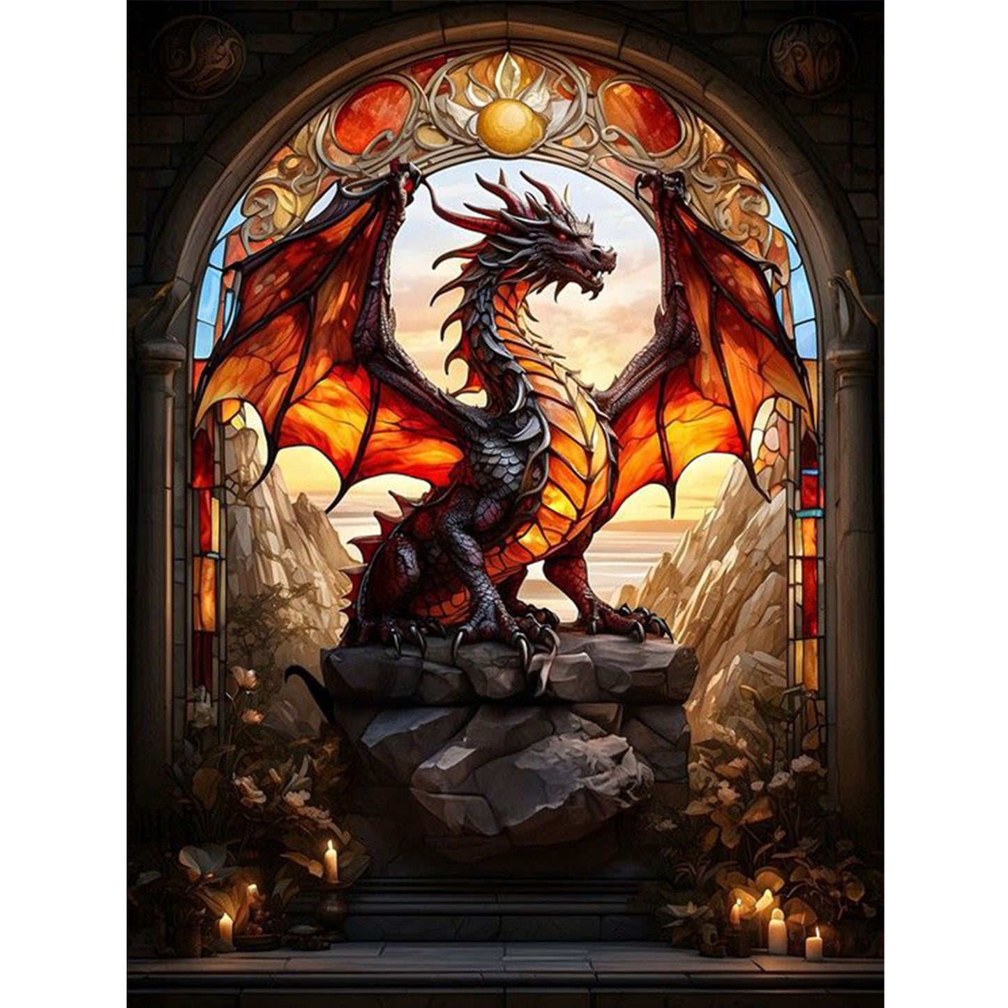 Stained Glass Dragon - Full 11CT Stamped Cross Stitch 40x55CM - Huacan