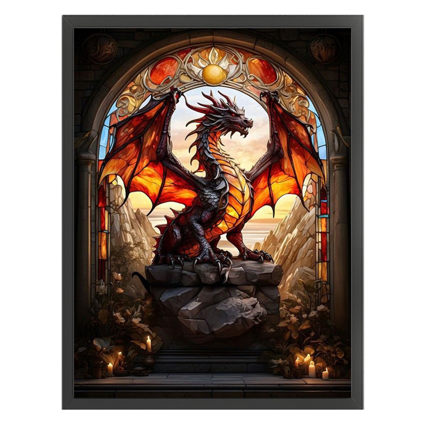 Stained Glass Dragon - Full 11CT Stamped Cross Stitch 40x55CM - Huacan